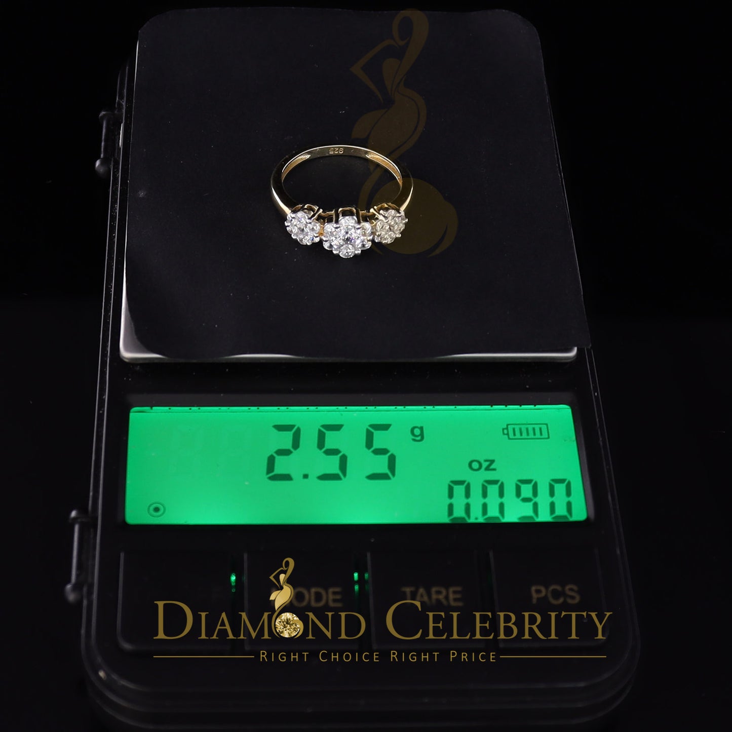 DiamondCelebritees Sterling Yellow Silver Floral-Shaped Cubic Zirconia 2.0ct Womens Ring Size 7