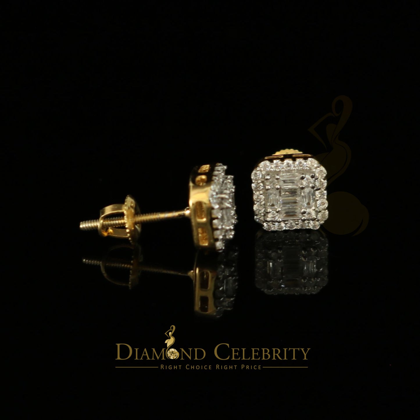 DiamondCelebritees 925 Yellow Silver 0.64ct Cubic Zirconia Women's & Men's Hip Hop Square Earrings