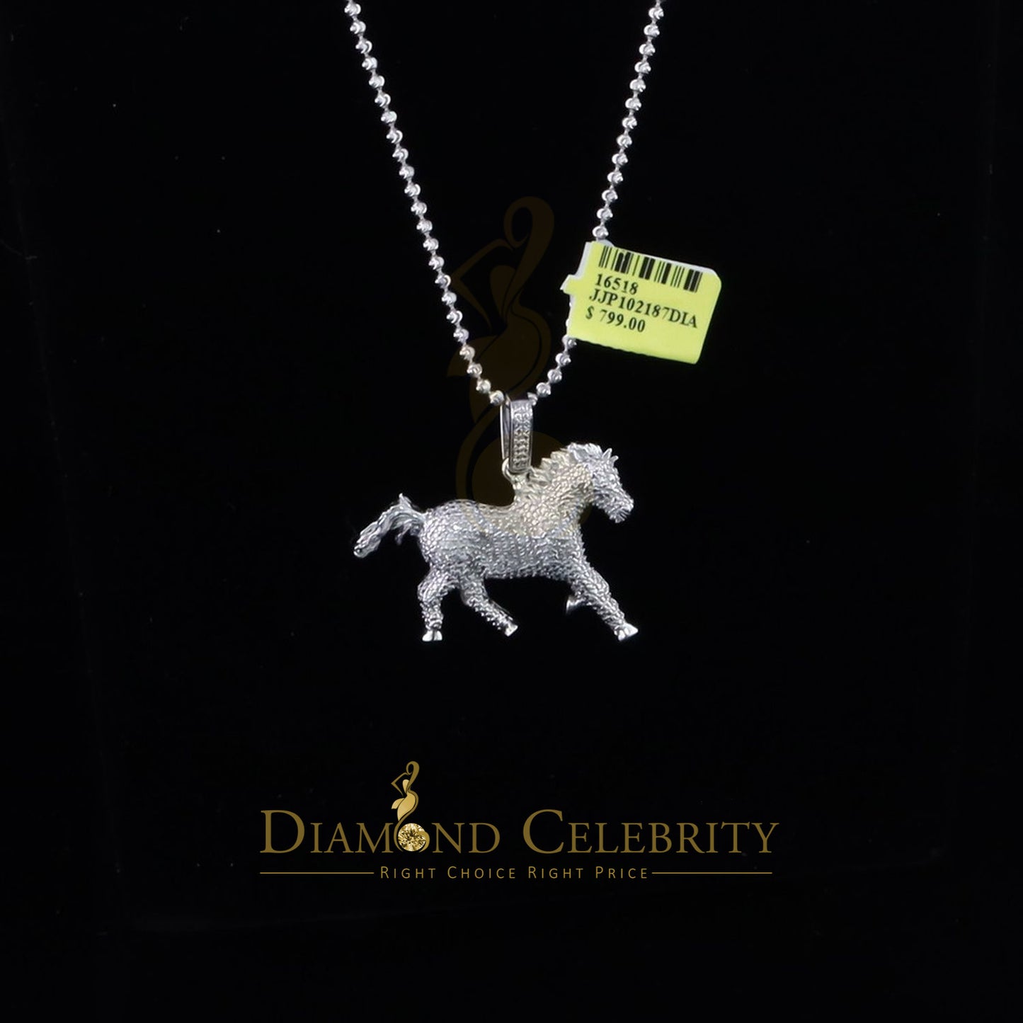DiamondCelebritees Real 0.33ct Diamond 925 Sterling Silver HORSE White Charm Necklace Pendant