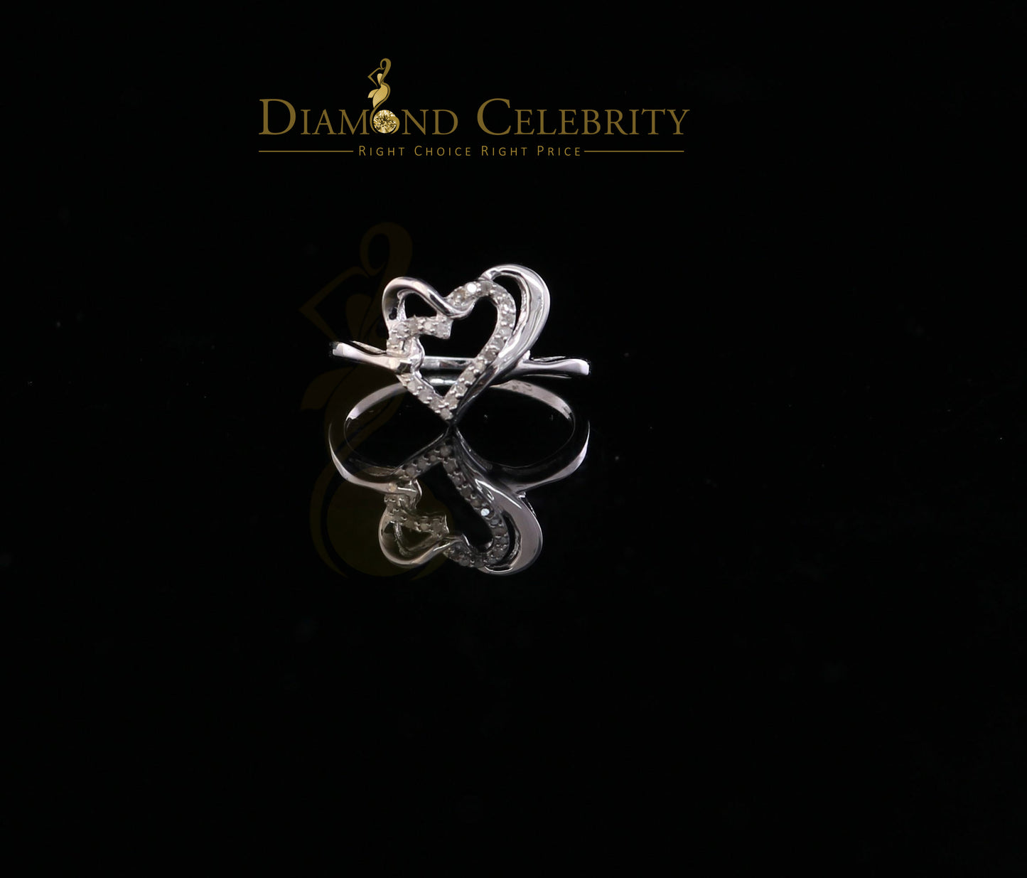 DiamondCelebritees 0.11 CT Real Diamond Womens Heart Shape 925 Sterling Silver White Ring Size 7