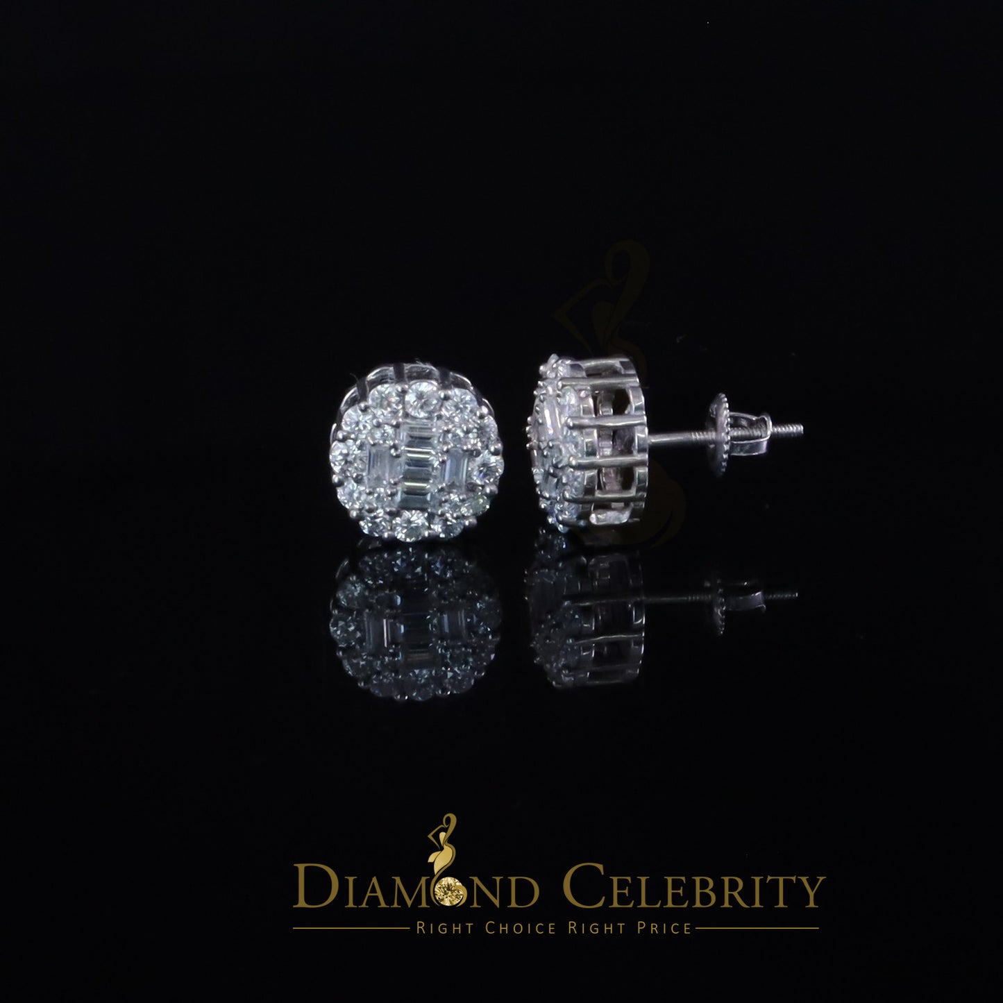Diamondcelebritees Men's/Womens 925 Silver White 1.50ct VVS 'D' Moissanite Round Stone Earrings