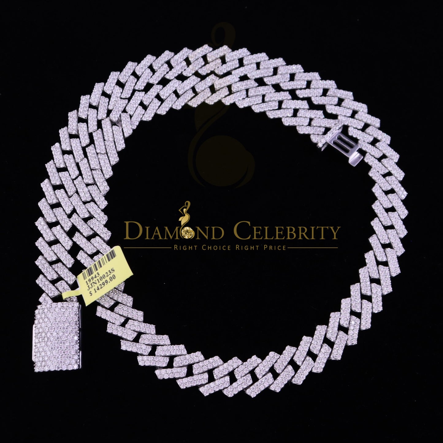 DiamondCelebritees 925 Silver 35ct Moissanite White Men's Cuban Necklace SZ20 inch & 14mm Width