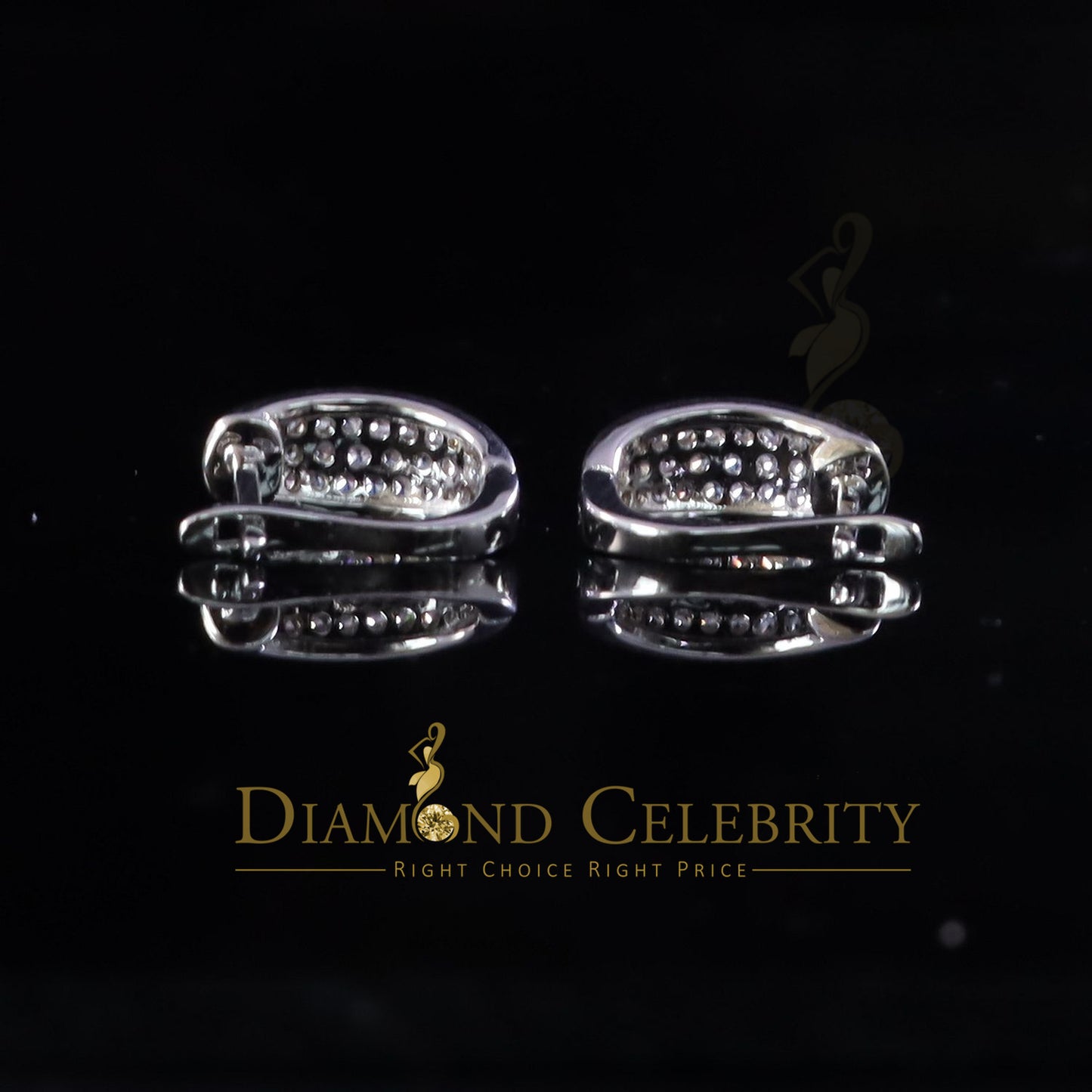 DiamondCelebritees white Gold 925 Sterling Silver Mens hip hop Iced 3 row Huggie Hoop earrings