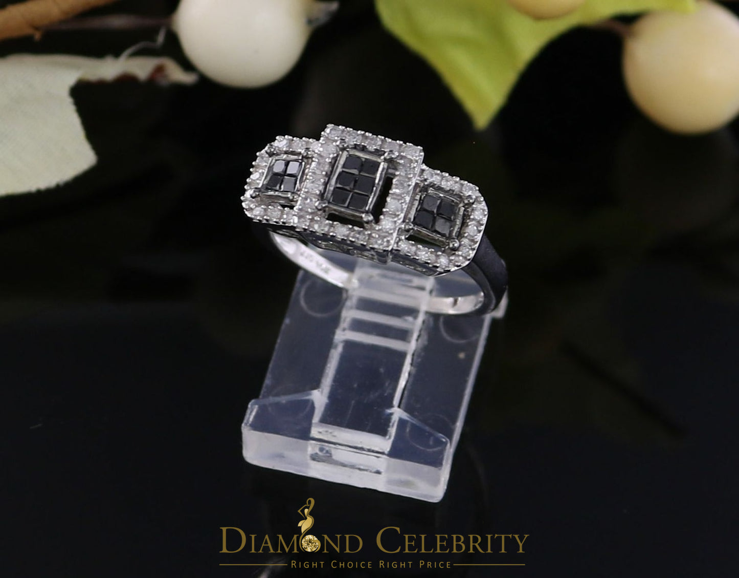 DiamondCelebritees Real 10kt White Gold with Black Stone 0.50CT Real Diamond Square Ring size 6.5