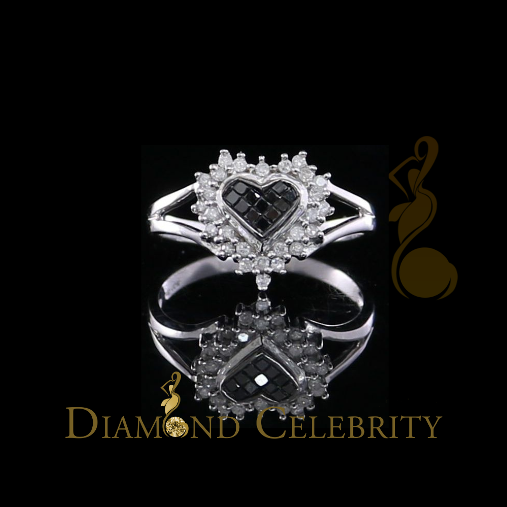 DiamondCelebritees Real 10kt White Gold Heart shape 0.33CT Real Diamond Black Princess Ring SZ 6.5