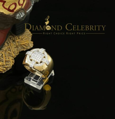 DiamondCelebritees Yellow Silver Square 1.70ct Cubic Zirconia Men Adjustable Ring From SZ 9 to 11