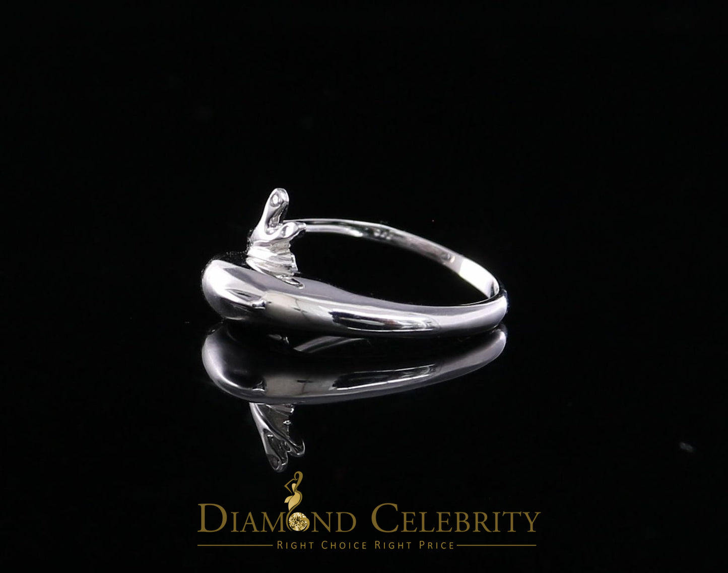DiamondCelebritees Real 10 kt White Gold with 0.02 CT Genuine Diamond Cute Dolphin Ring Size 6.5