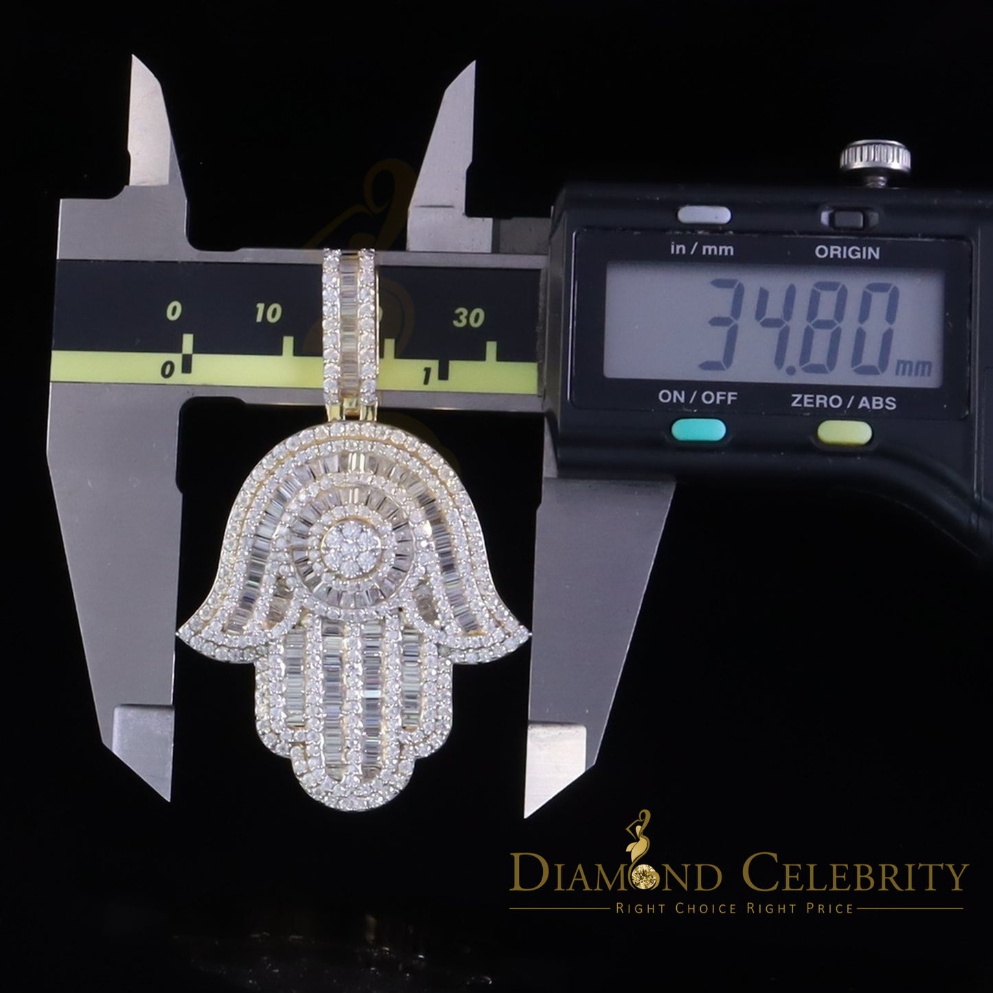Diamondcelebritees Men's/Women's New Hamsa Pendant 8.0ct VVS D Moissanite Yellow Sterling Silver