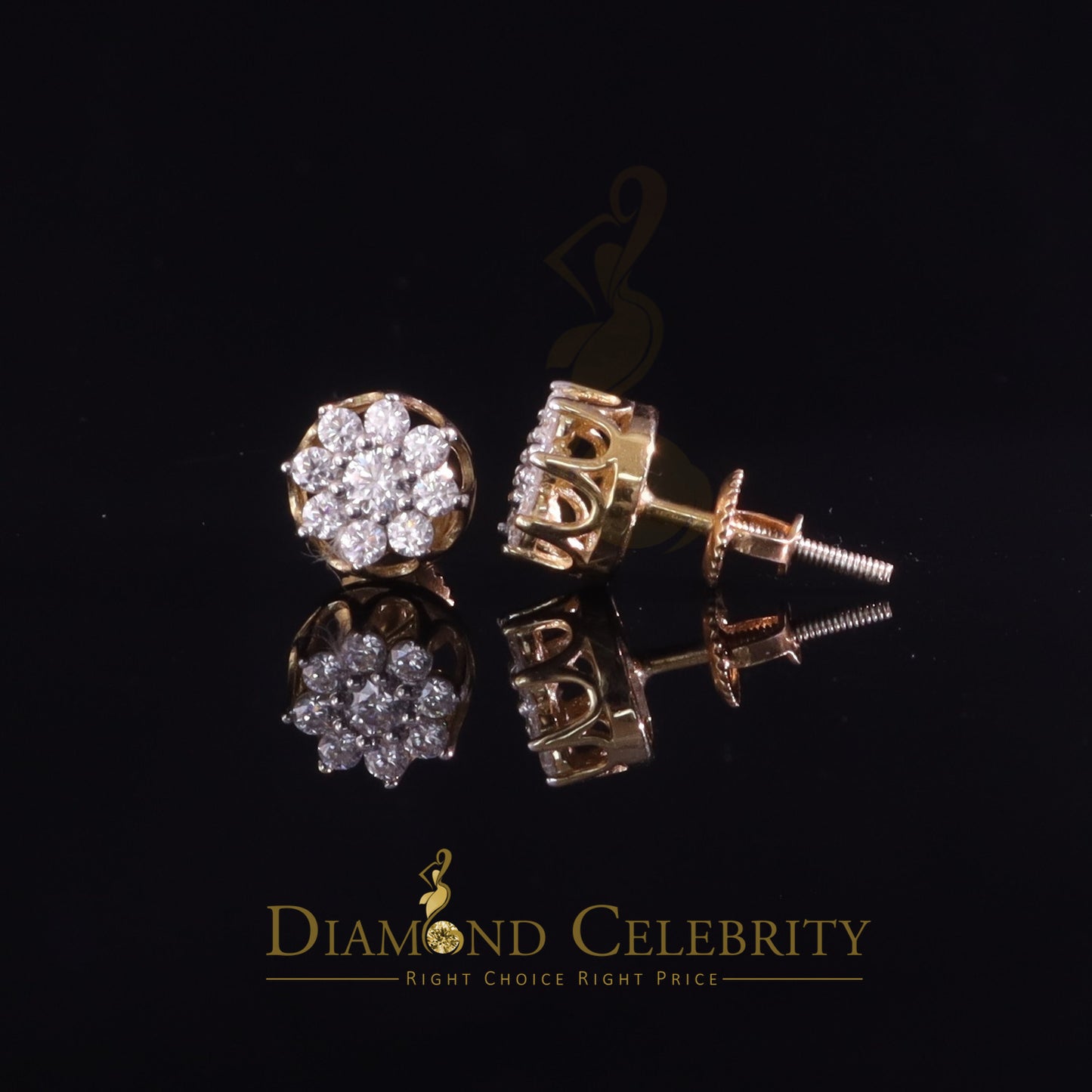 DiamondCelebritees 925 Silver Yellow 0.50ct VVS 'D' Moissanite Round Stud Earrings Men's/Womens