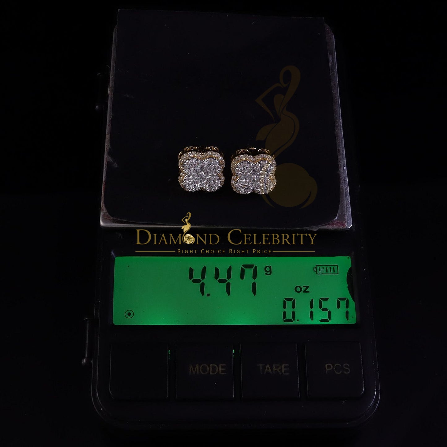 DiamondCelebritees New 1.00ct 925 Sterling Silver Yellow Moissanite Clover Stud Earrings For Women