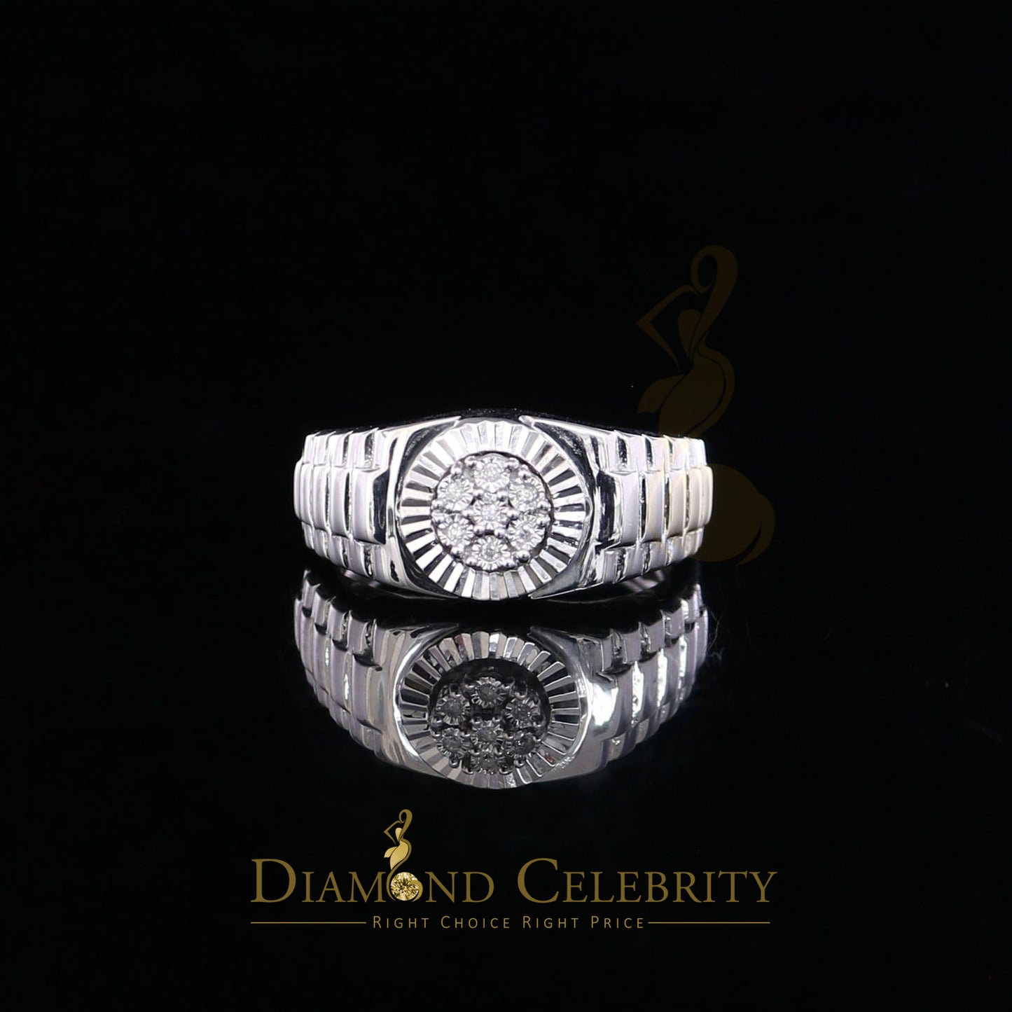DiamondCelebritees 925 Sterling Silver 0.05ct Real Diamond Men's Style White Band Style Ring SZ 10