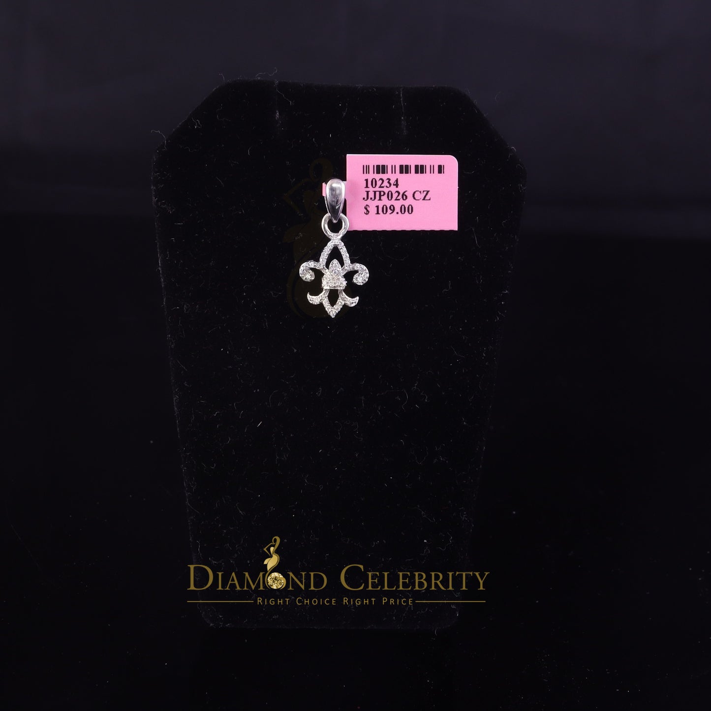 DiamondCelebritees 925 Sterling Silver Fleur De Lis Shape White Pendant with 0.30ct Cubic Zirconia