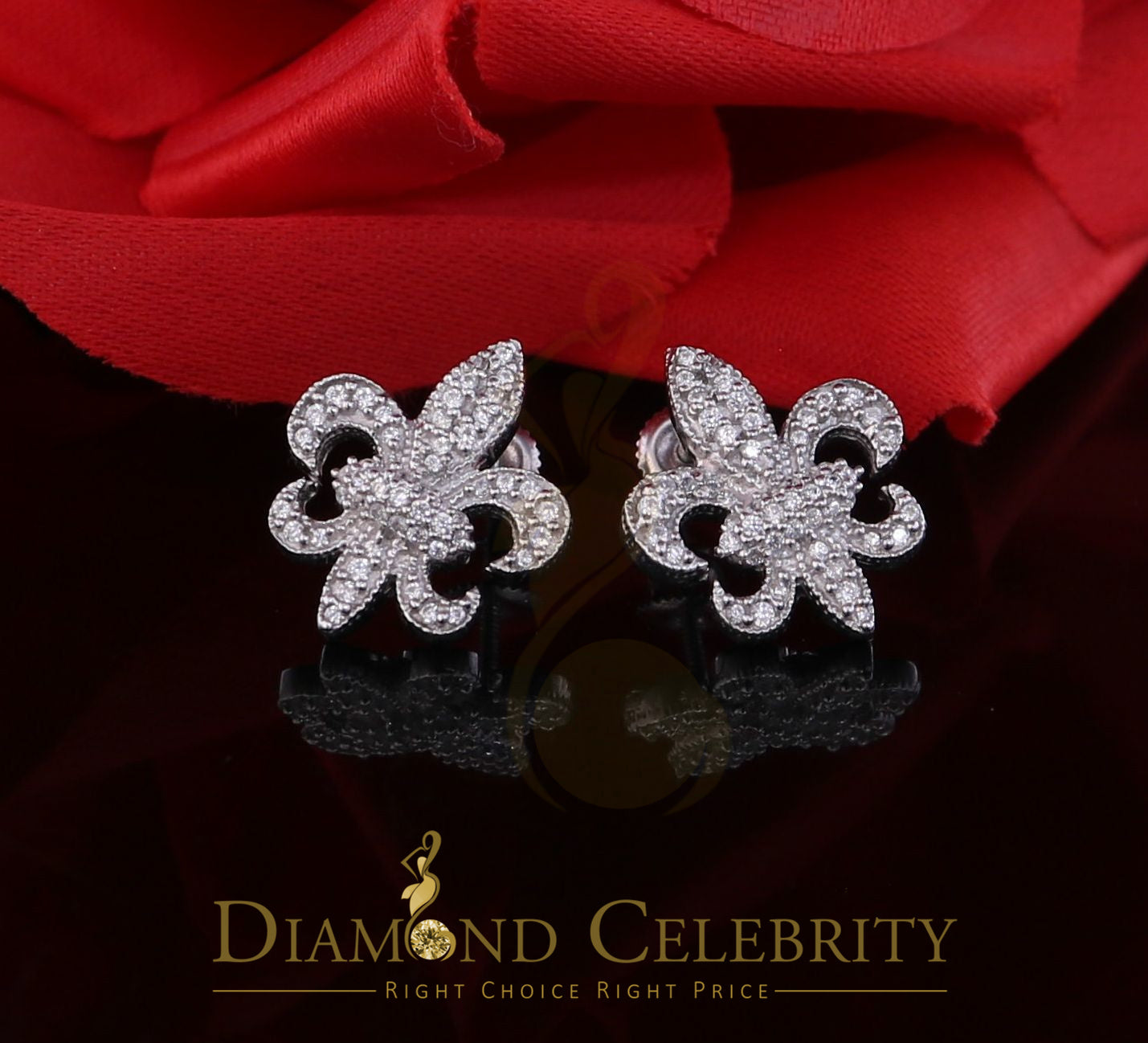 DiamondCelebritees Fleur de Lis White 925 Silver Screw Back 0.96ct Cubic Zirconia Women's Earrings