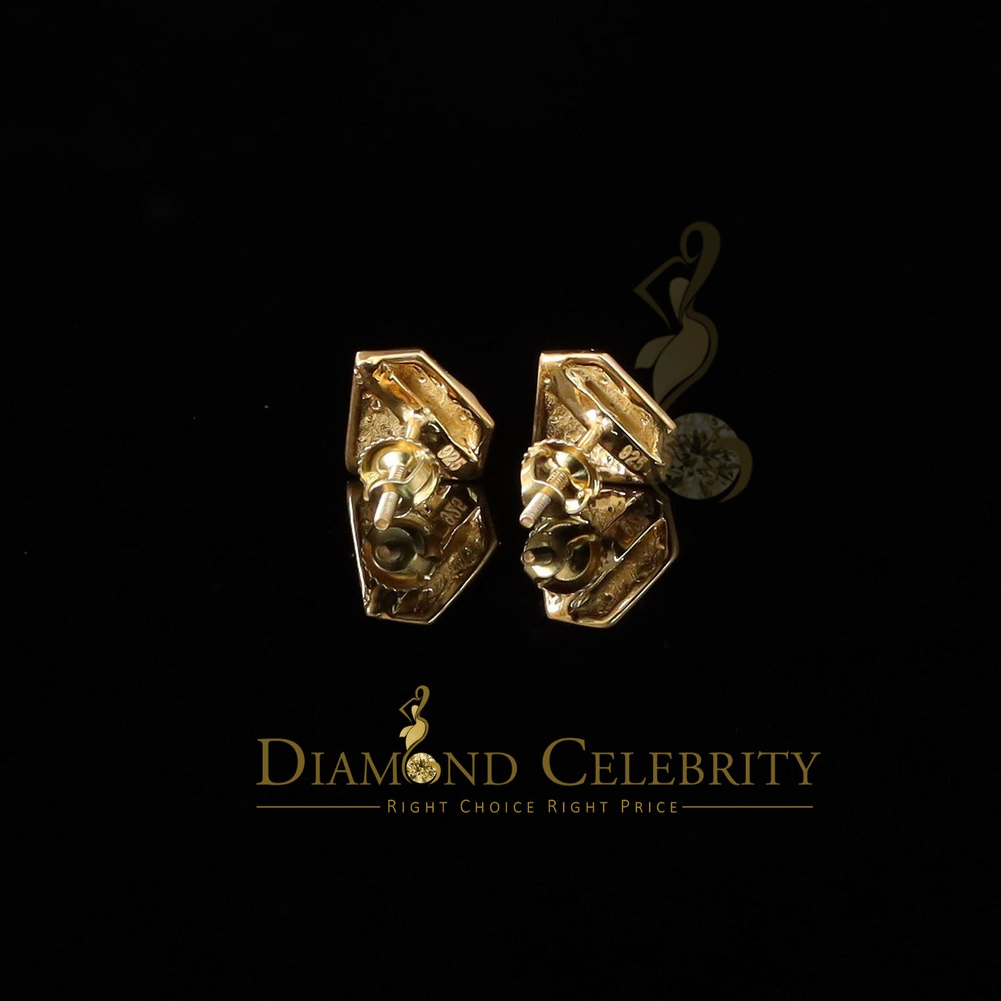 DiamondCelebritees 925 Sterling Silver Diamond 0.10ct Yellow For Men's/Womens Hip Hop Stud Earring