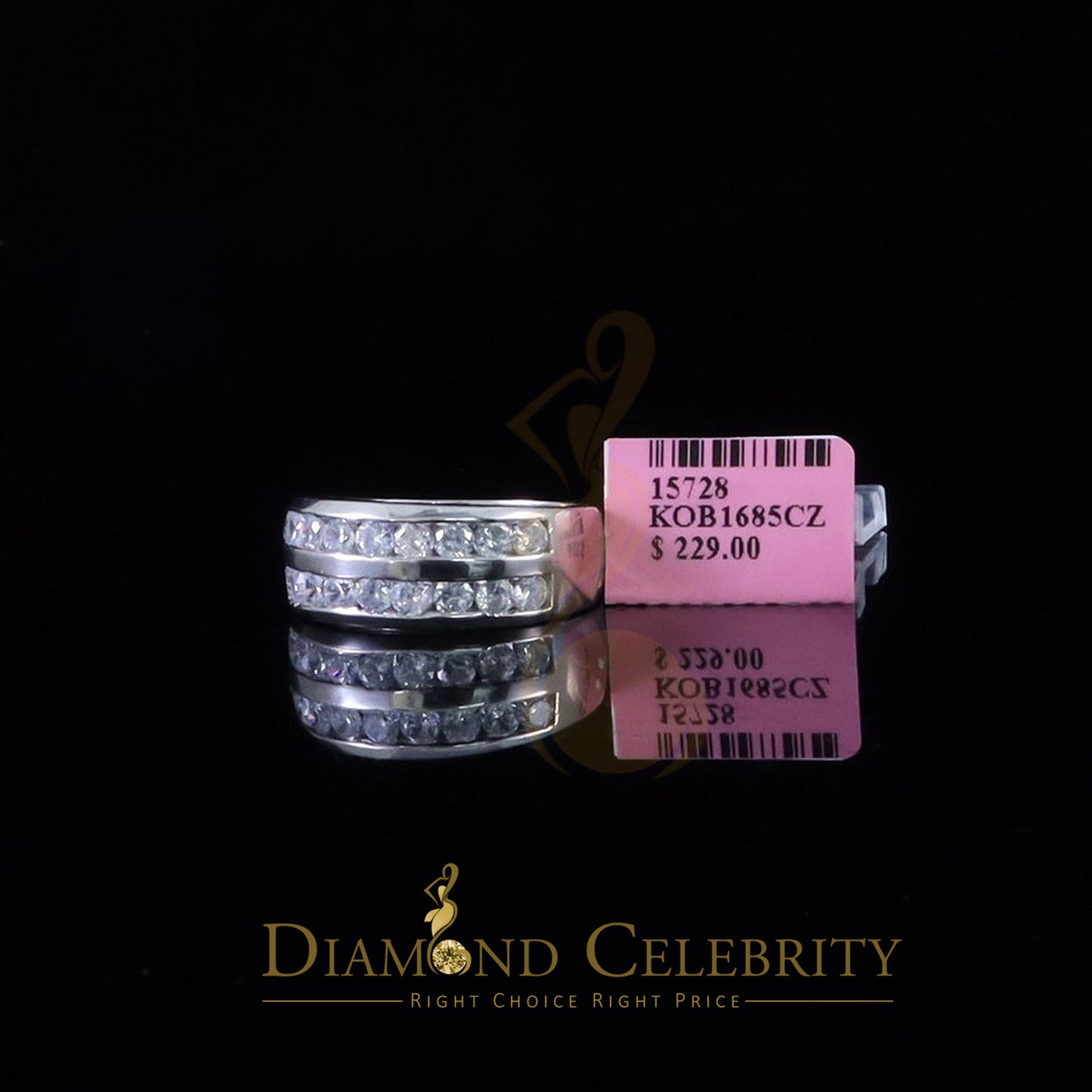DiamondCelebritees Sterling White Silver Round 3.42ct Cubic Zirconia Round Men's Ring Size 10