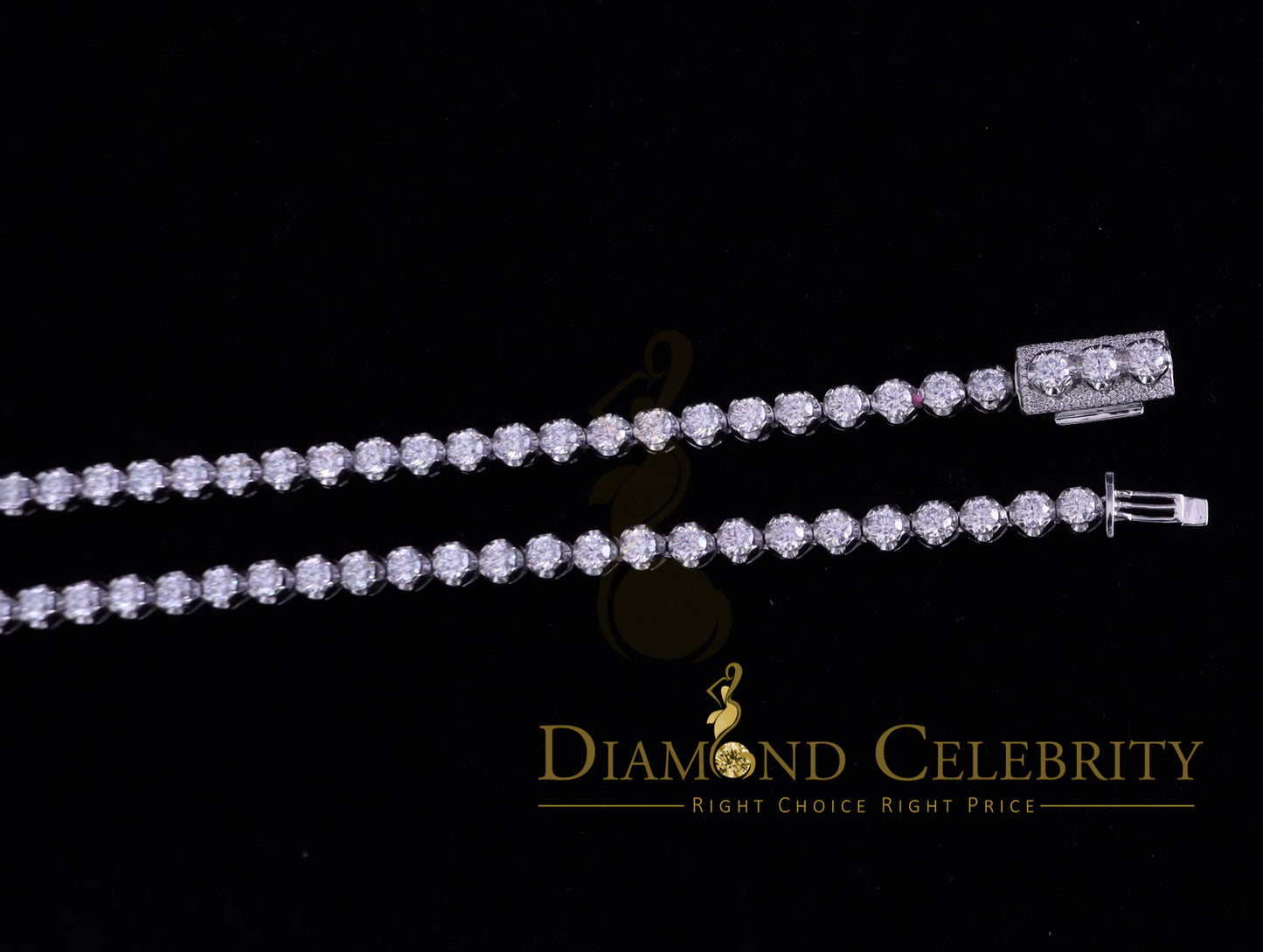 DiamondCelebritees 925 Silver White 20ct Moissanite Tennis Men's Necklace size 22inch & Width 6mm
