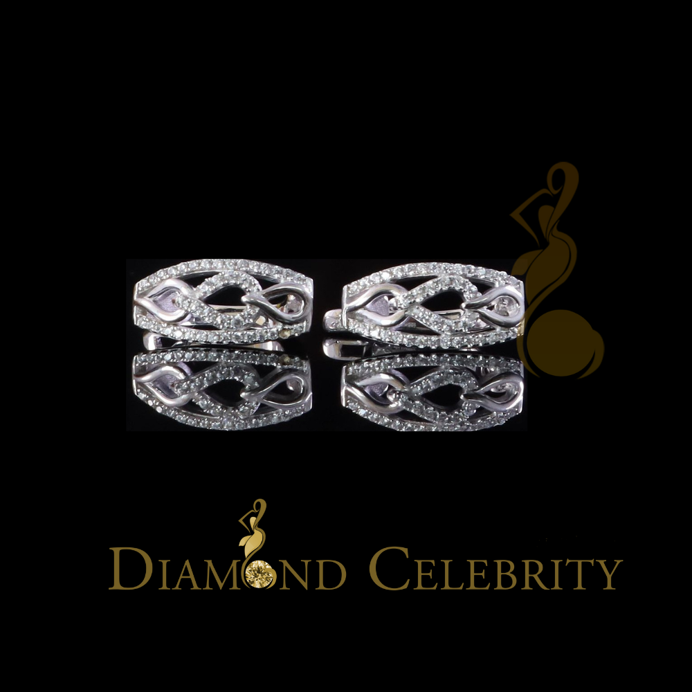 DiamondCelebritees Iced 2 row Huggie Mens hip hop white Gold 925 Sterling Silver Hoop earrings