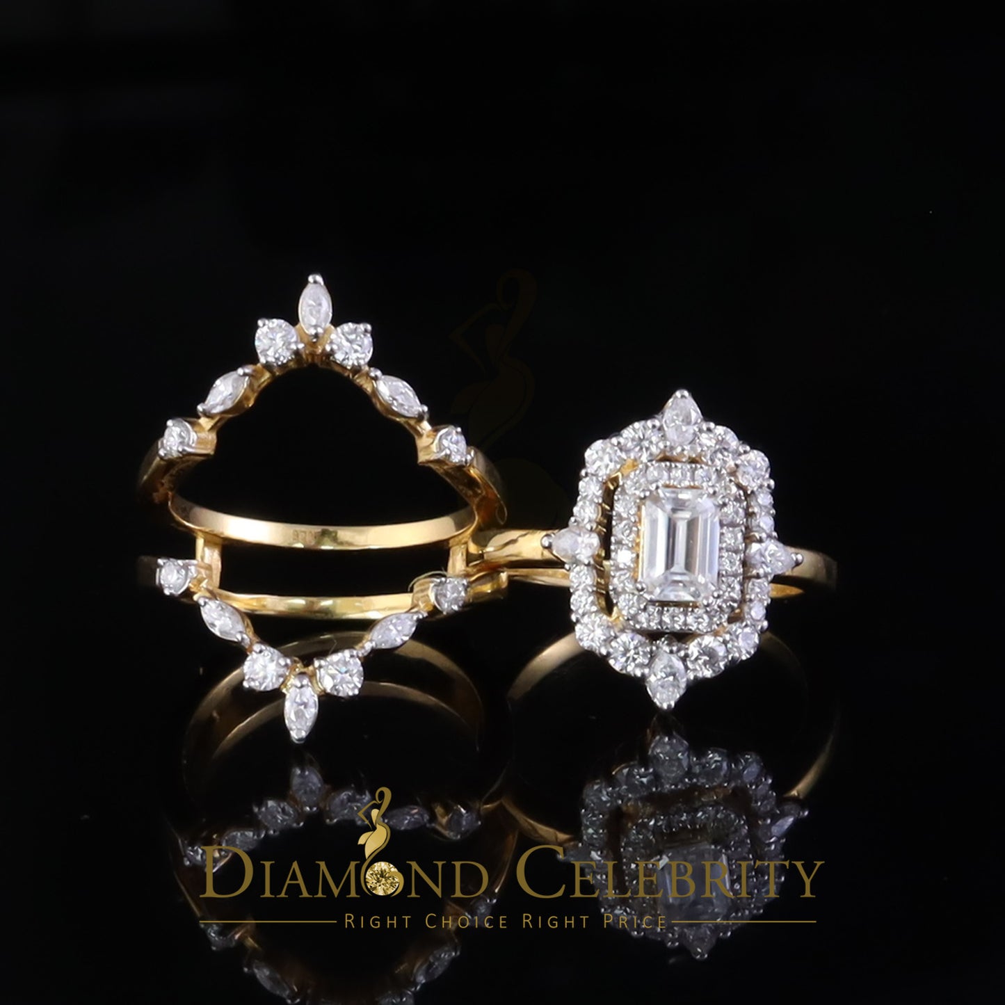 DiamondCelebritees 2.00ct Moissanite Marquise Yellow Radiant Round Cut 925 Silver Women Ring Sz 7