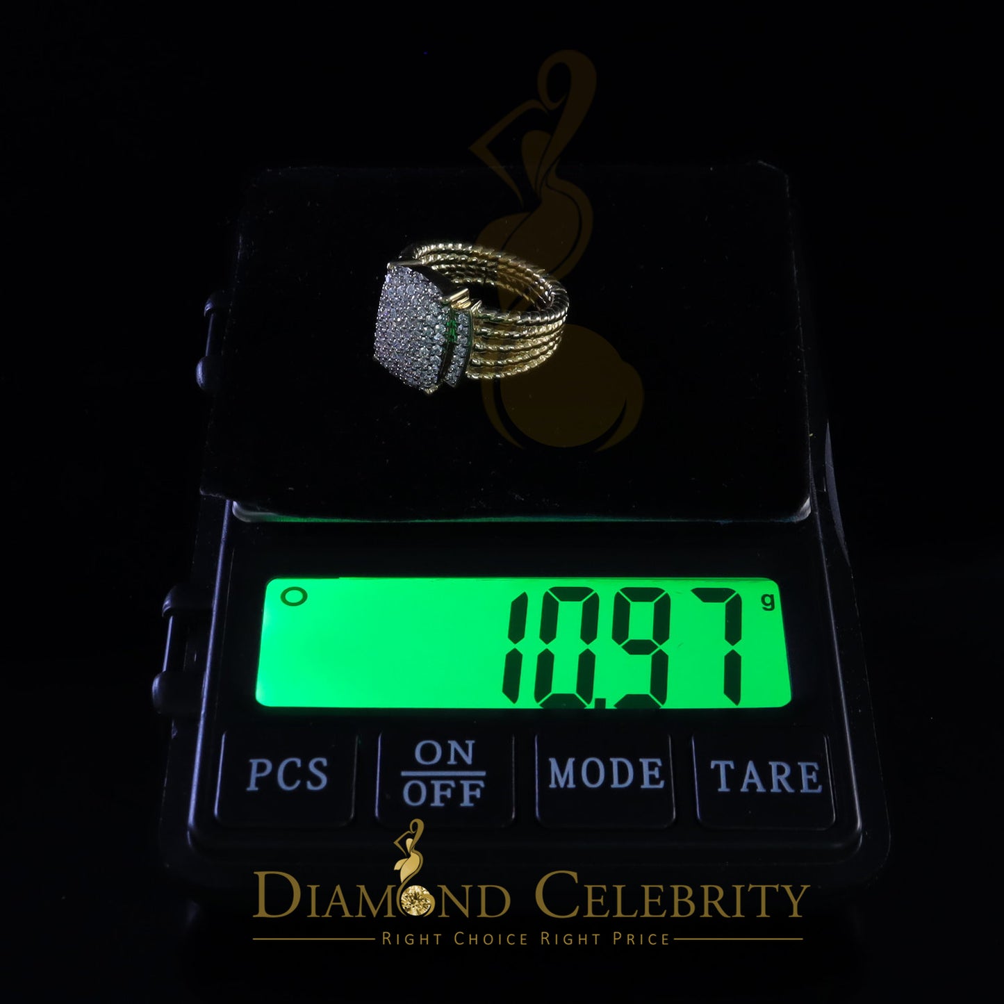 DiamondCelebritees 925 Silver Yellow 1.94ct Cubic Zirconia Adjustable Men's Ring From SZ 8 to 10