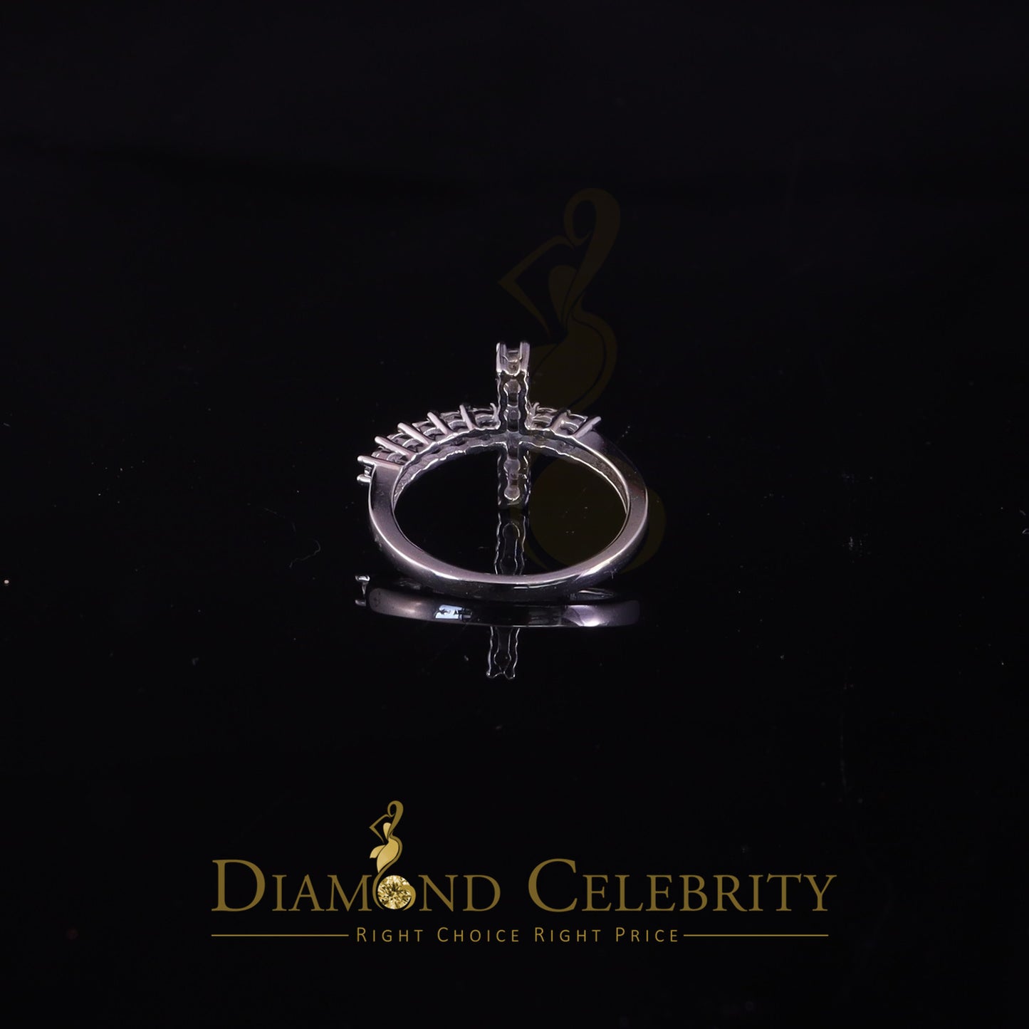 DiamondCelebritees 0.05ct Real Diamond 925 Sterling White Silver Sideways Cross Womens Ring Size 7