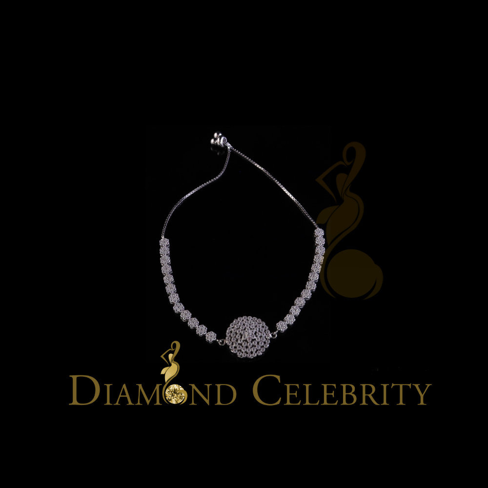 Diamondcelebritees White Sterling Silver Flower Shape Bracelet Cubic Zirconia Adjustable SZ 7 Inch