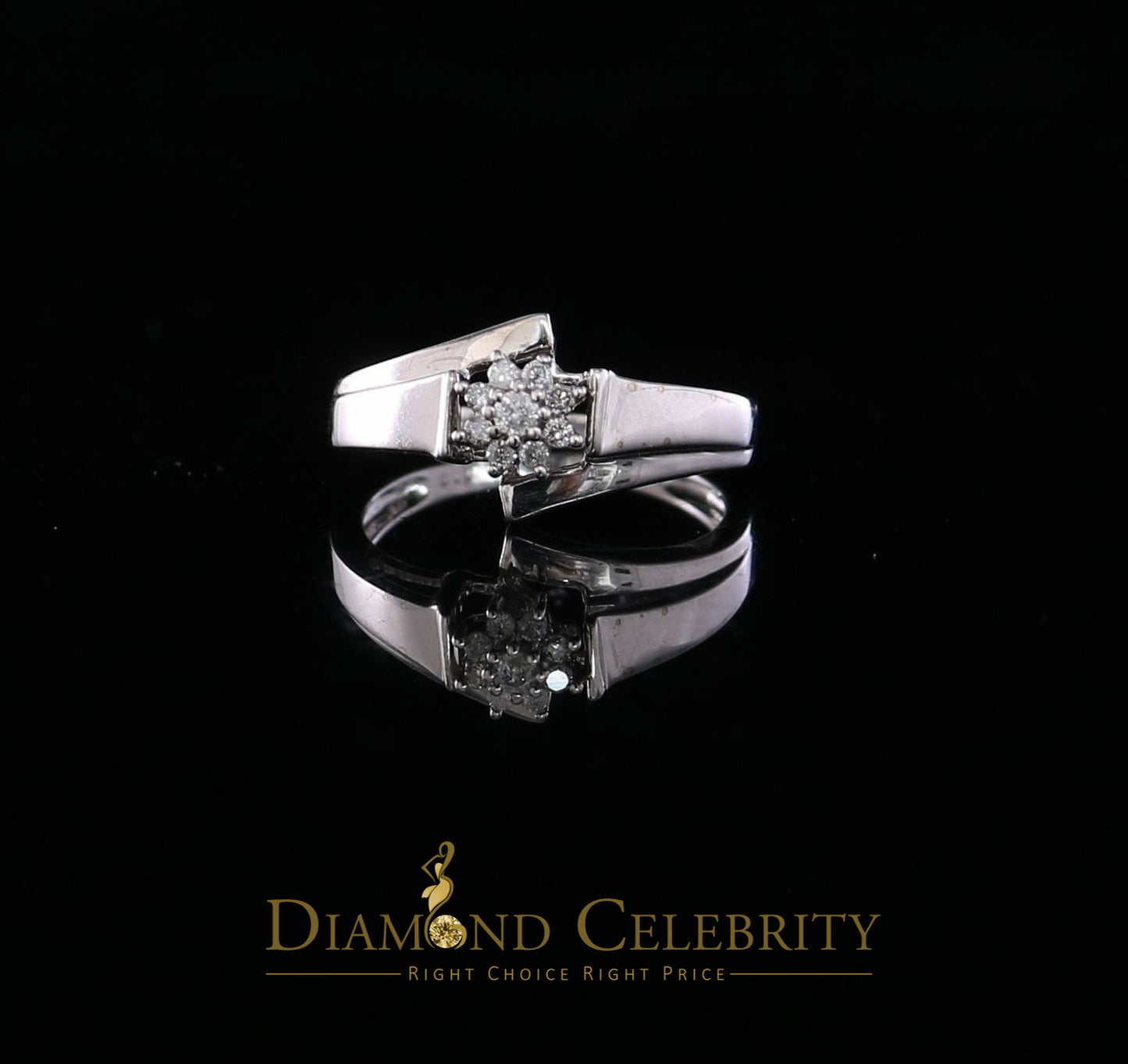 DiamondCelebritees Real 0.10 CT Diamond with 10kt Real White Gold Floral Shape Womens Size 6.5