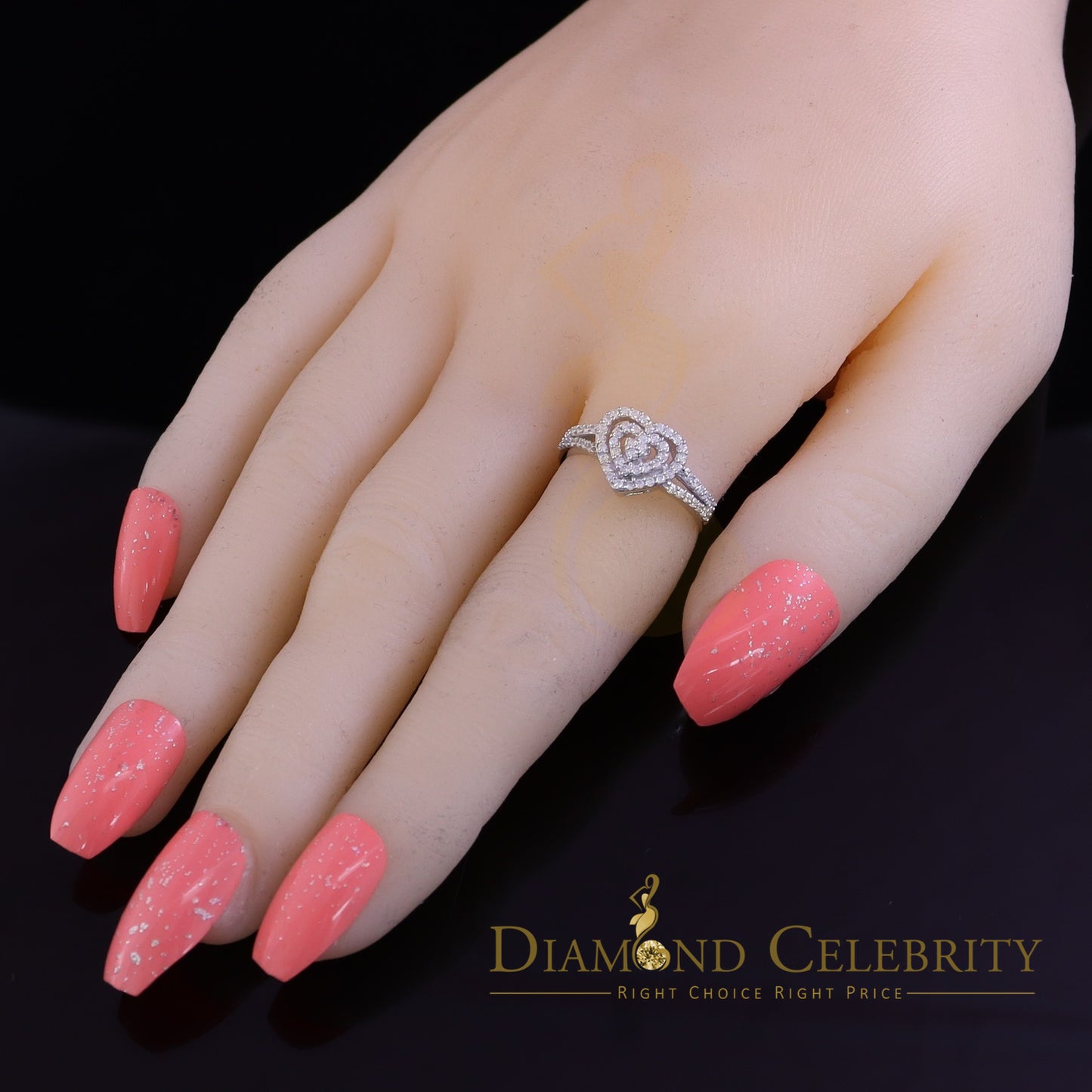 DiamondCelebritees 0.63ct Cubic Zirconia 925 Silver White Shiny Heart Engagement Womens Ring Size 7