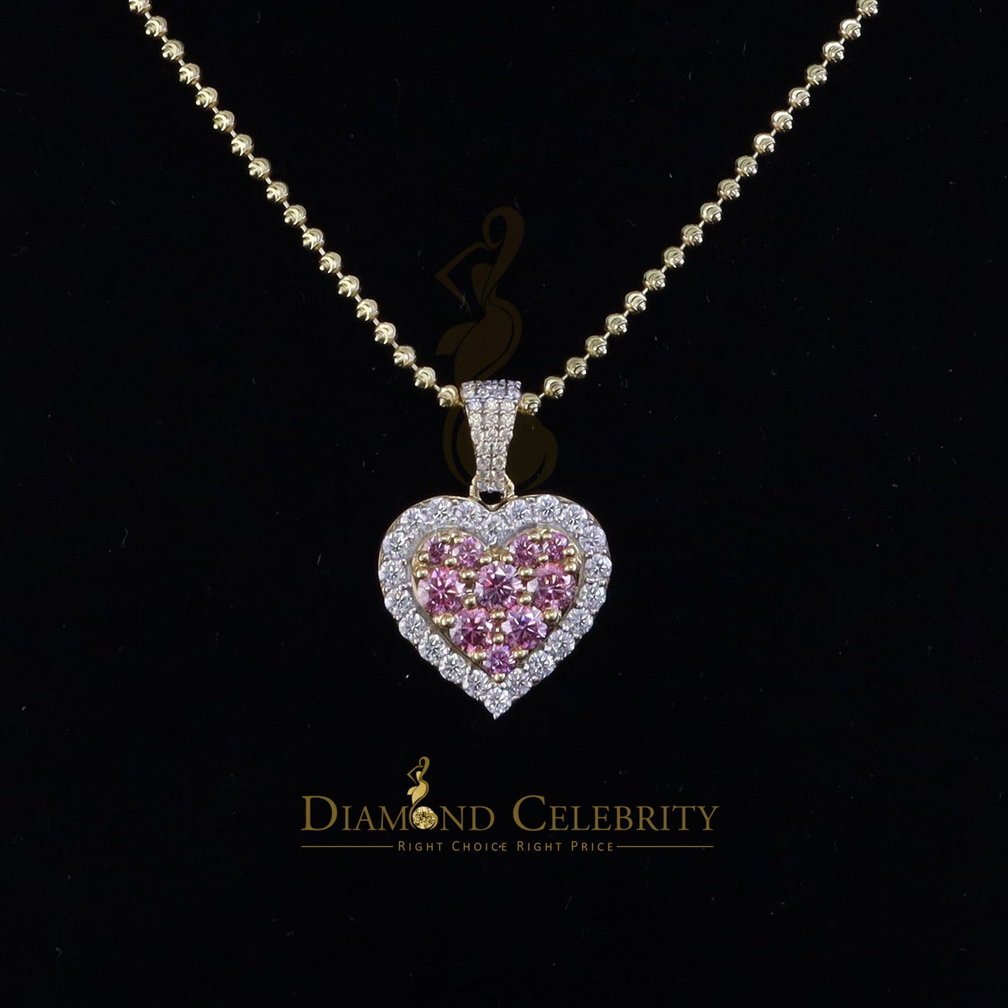Diamondcelebritees New Men's/Women's 925 Silver White 3.00ct VVS D Pink Moissanite Heart 3D Pendant
