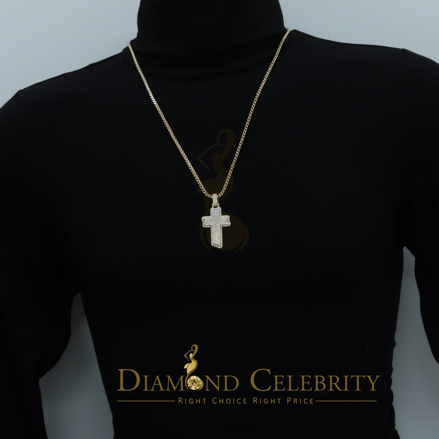 Diamondcelebritees Yellow Sterling Silver 3.0ct VVS D Moissanite Charm Cross Pendant Men's & Women