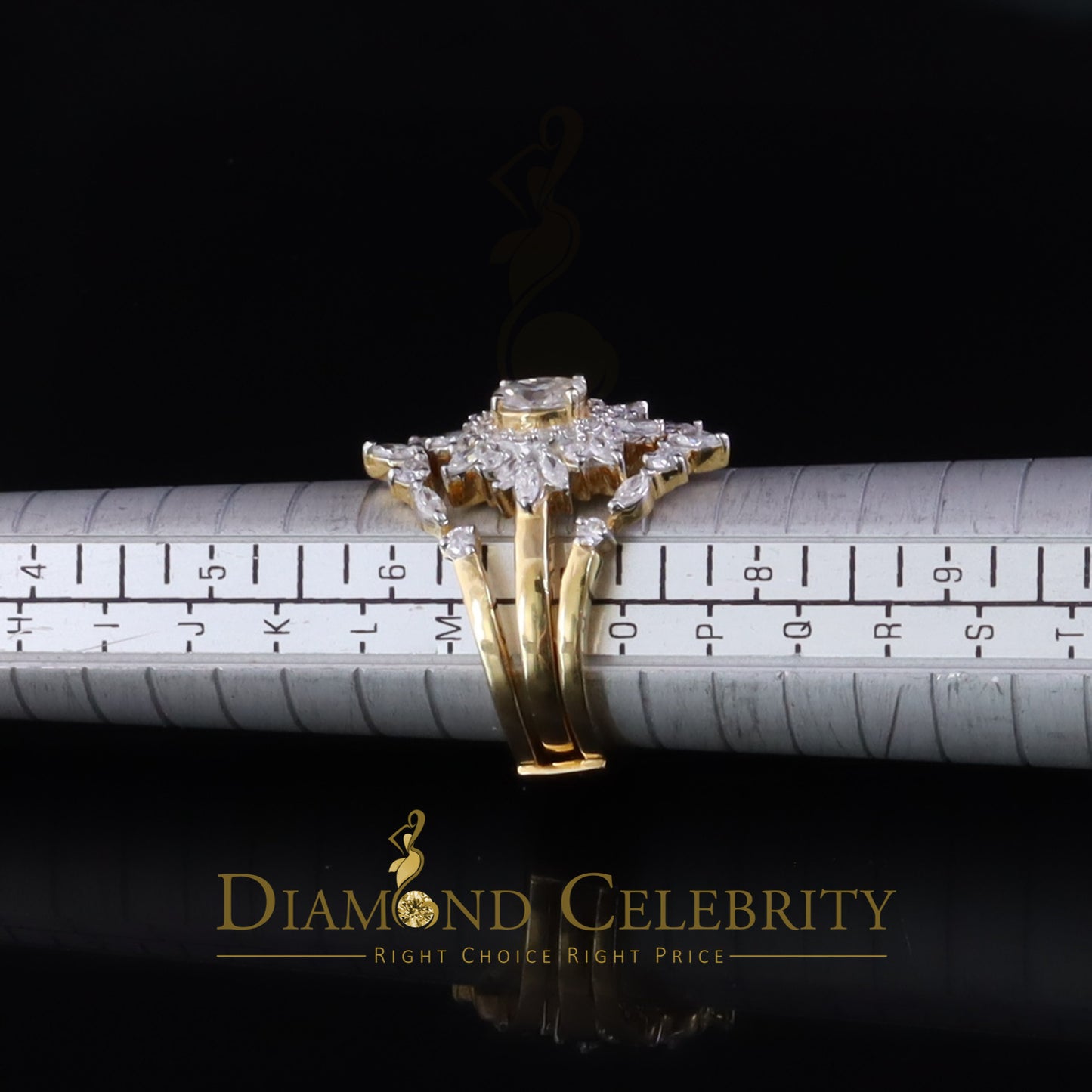 DiamondCelebritees 925 Silver Moissanite Enhancer Guard Wrap 2.00ct Yellow Engagement Ring Size 7