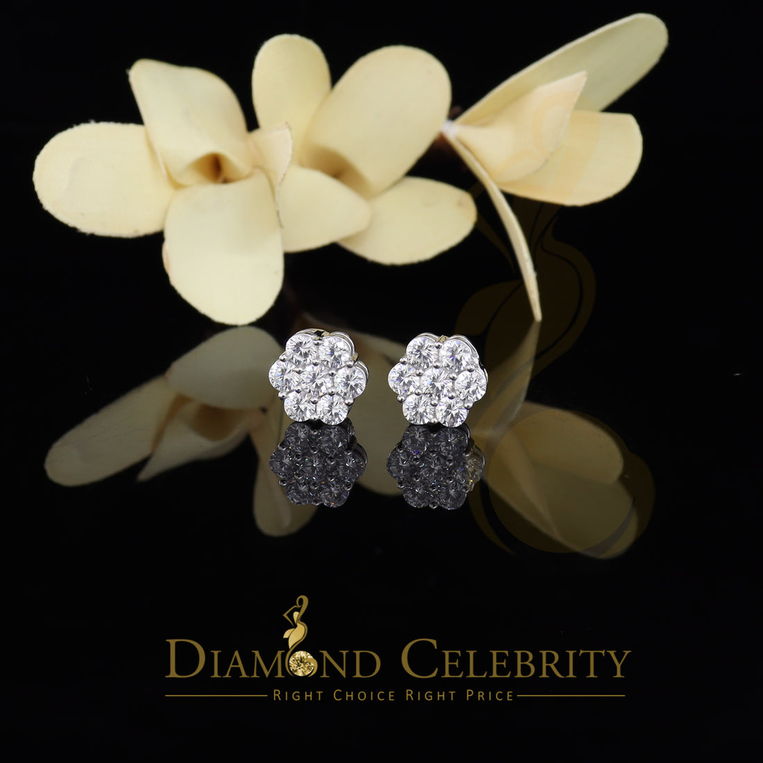 DiamondCelebritees Cubic Zirconia 925 White 4.34ct Sterling Silver Women's Hip Hop Floral Earrings