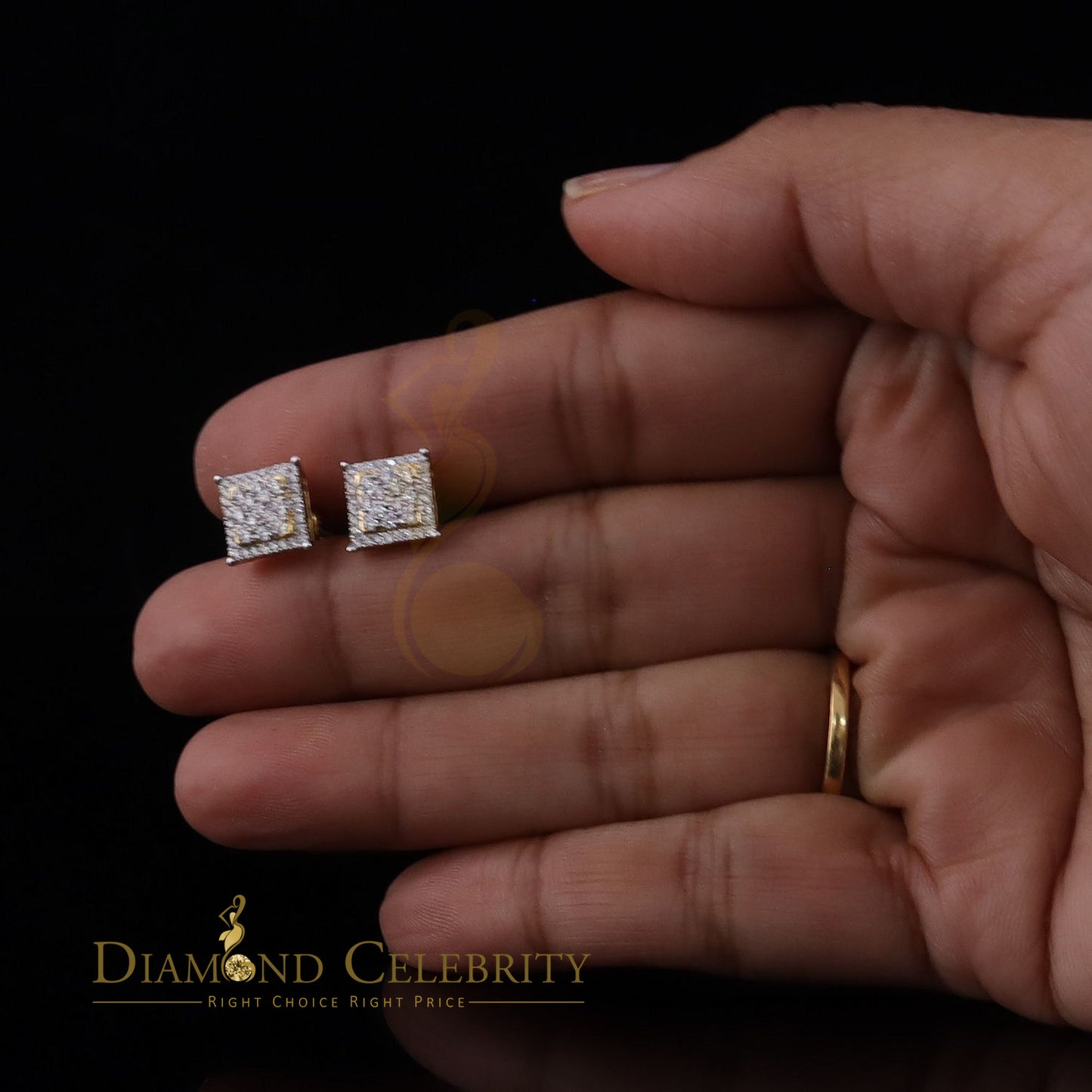 DiamondCelebritees Men's/Womens 925 Silver Yellow 0.55ct VVS 'D' Moissanite Square Stud Earrings