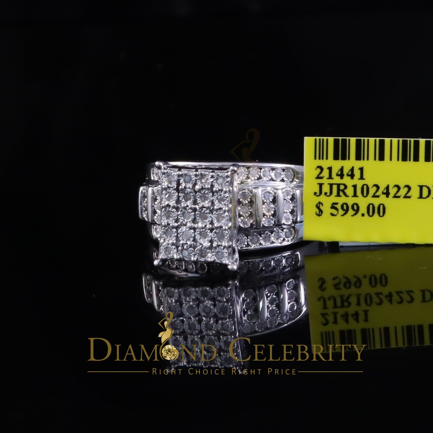 DiamondCelebritees Mirage 0.2ct Diamond Real Cinderella Rectangle 925 Silver White Womens Ring Sz 7