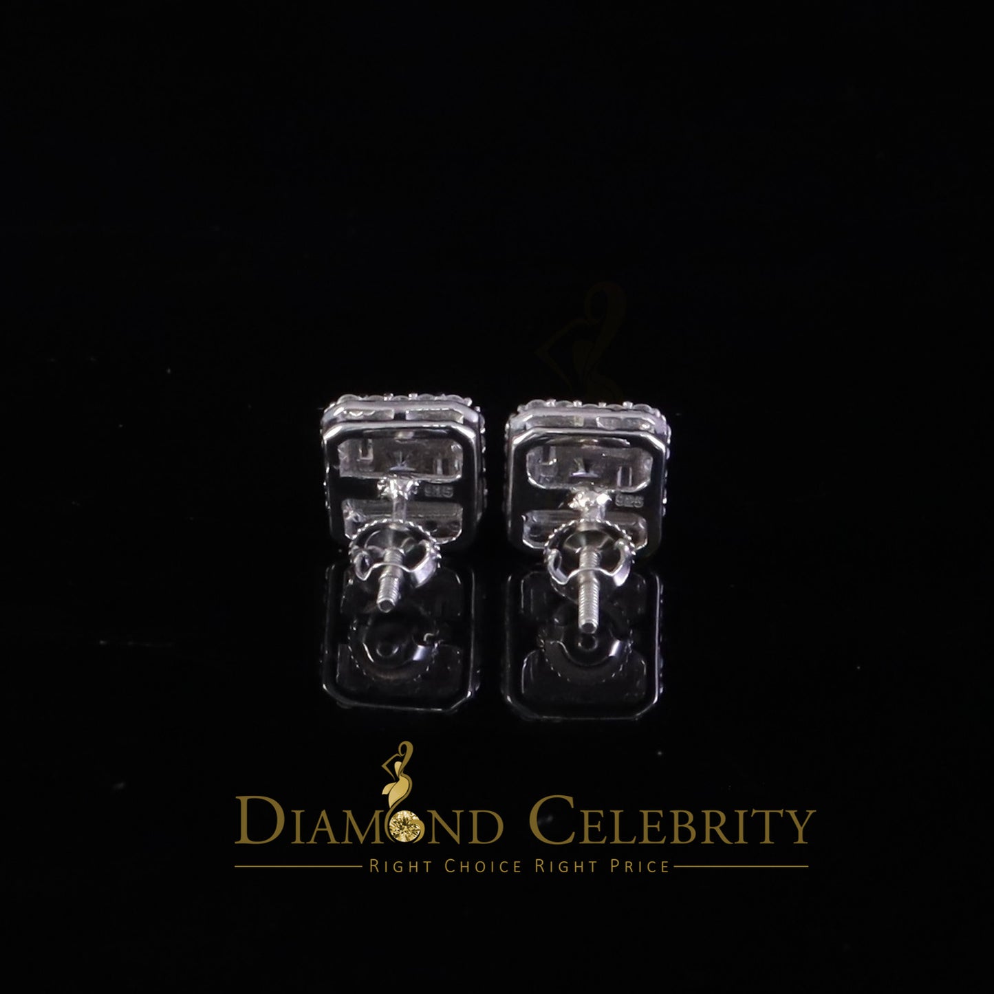 Diamondcelebritees White Silver 1.25ct VVS 'D' Moissanite Men's/Women's 925 Square Stud Earrings