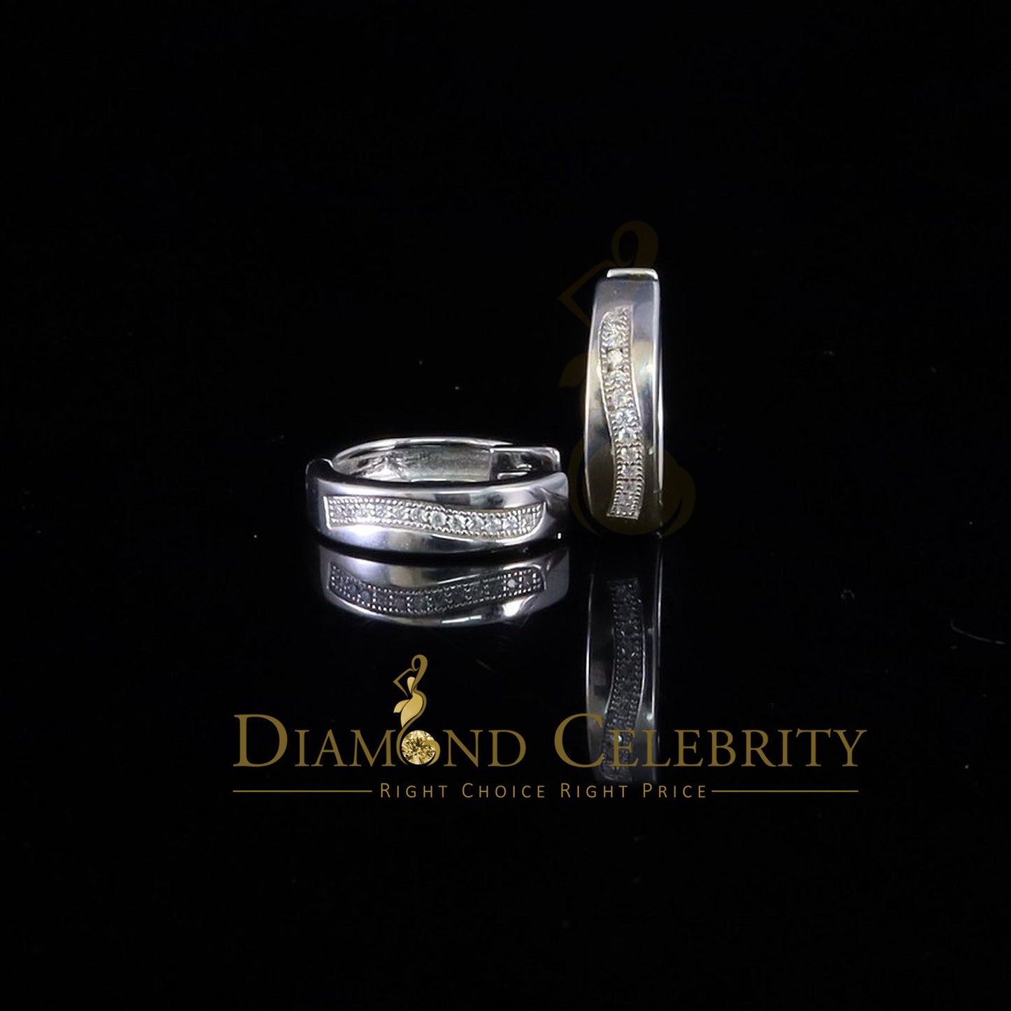 DiamondCelebritees Mens hip hop white Gold 925 Sterling Silver Iced 1 row Huggie Hoop earrings