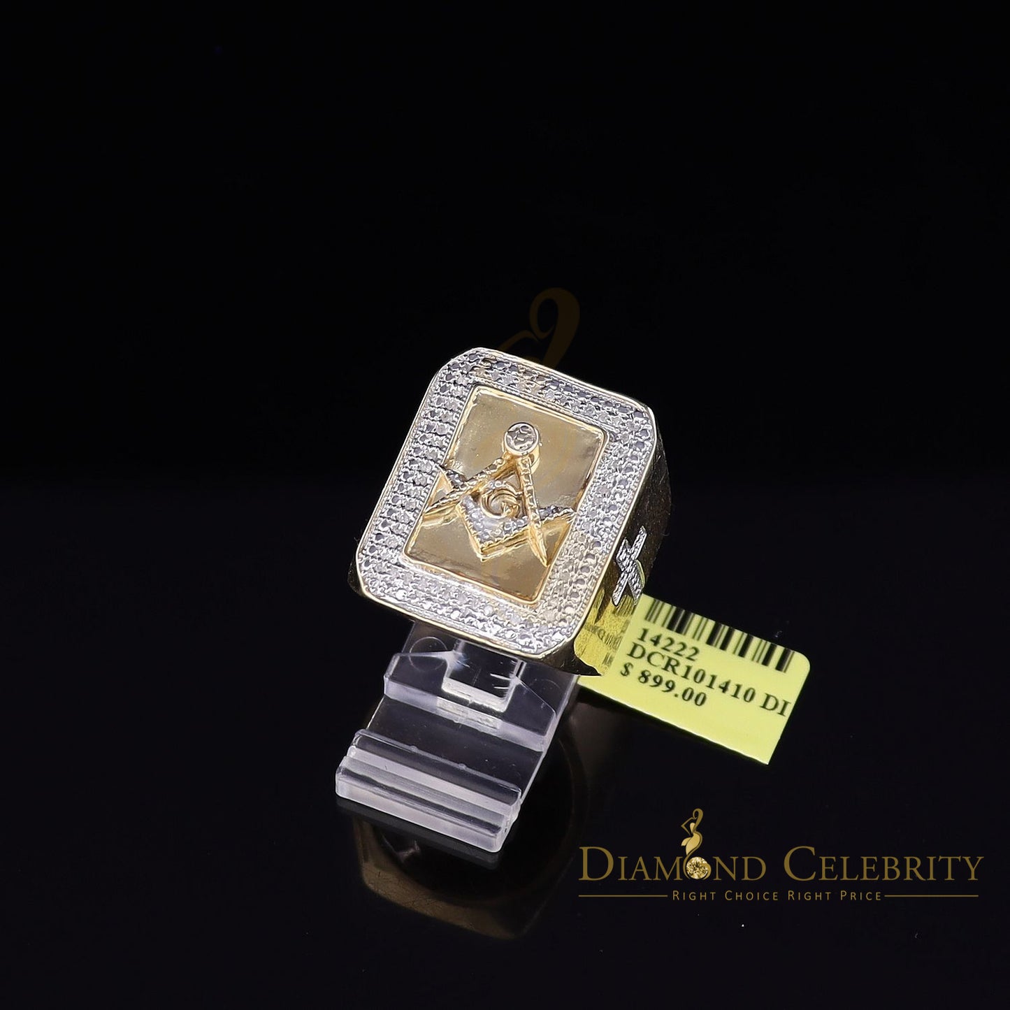 Real 0.20CT Diamond Masonic 925 Yellow Sterling Silver Mens Engagement Ring SZ10