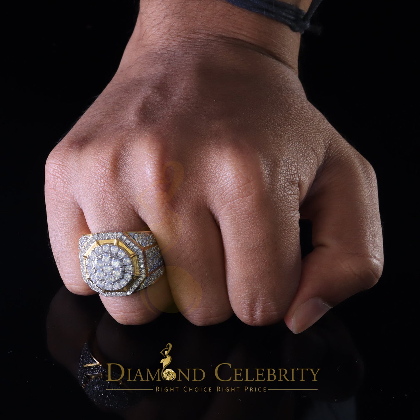 DiamondCelebritees 925 Silver Yellow 8.40ct Cubic Zirconia Wide Men Adjustable Ring From SZ 9 to 11