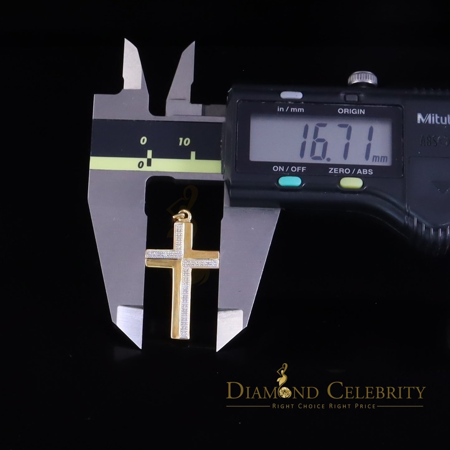 DiamondCelebritees Elegant Sleek Real 0.10ct Diamond 925 Silver CROSS with Necklace Yellow Pendant
