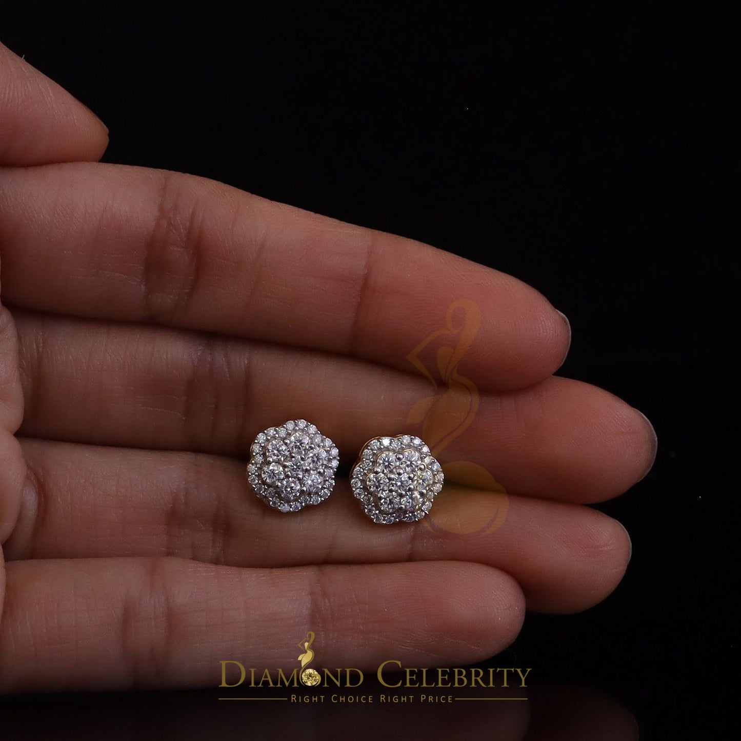 DiamondCelebritees New Women's/Men's 925 Silver Yellow 1.00ct VVS D Moissanite Floral Stud Earrings