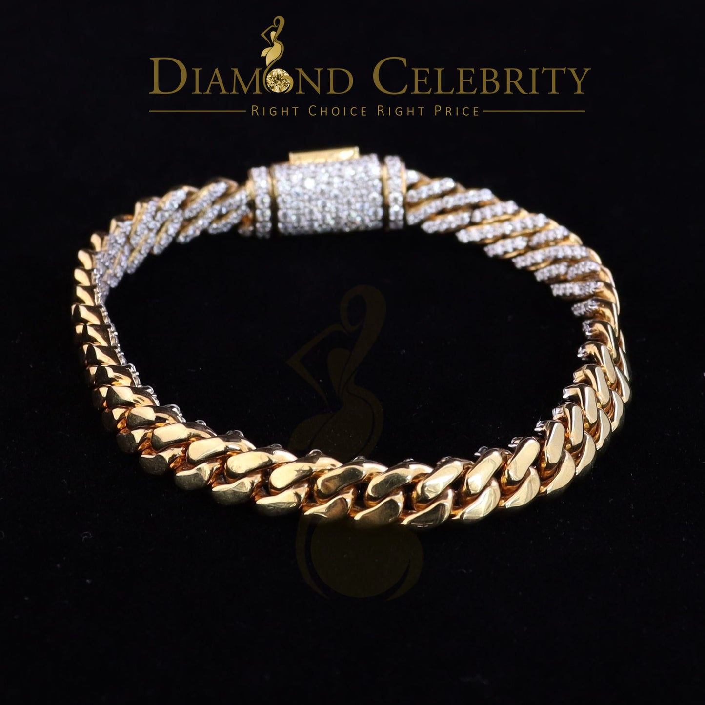 DiamondCelebritees 10K Yellow Gold 6.0ct Moissanite Cuban Bracelet 8mm Width size 8 inch Long