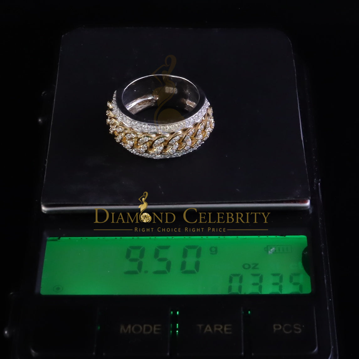 DiamondCelebritees 1.50ct Cuban Band 925 Silver For Men's & Women's Moissanite White Ring Size 8