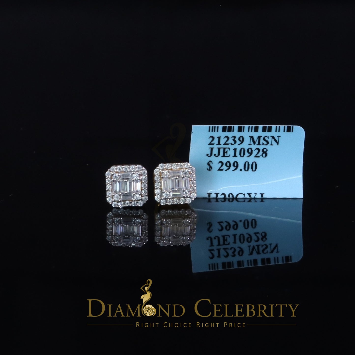 DiamondCelebritees Men's/Womens 925 Silver Yellow 0.25ct VVS 'D' Moissanite Square Stud Earrings