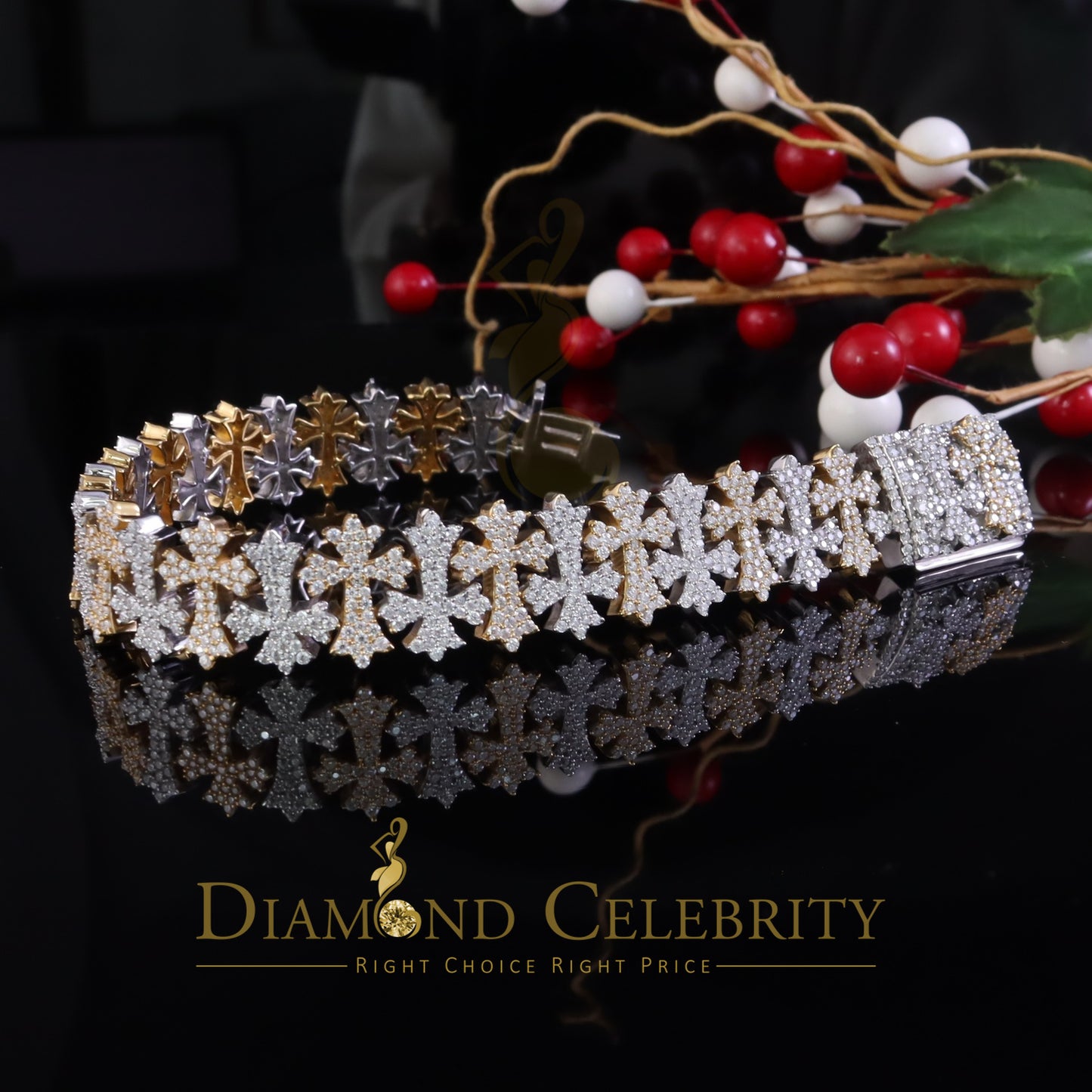 Diamondcelebritees 9.00ct Silver White Cross 925 Moissanite Coptic Cross Bracelet 8 Inch Mens/Women