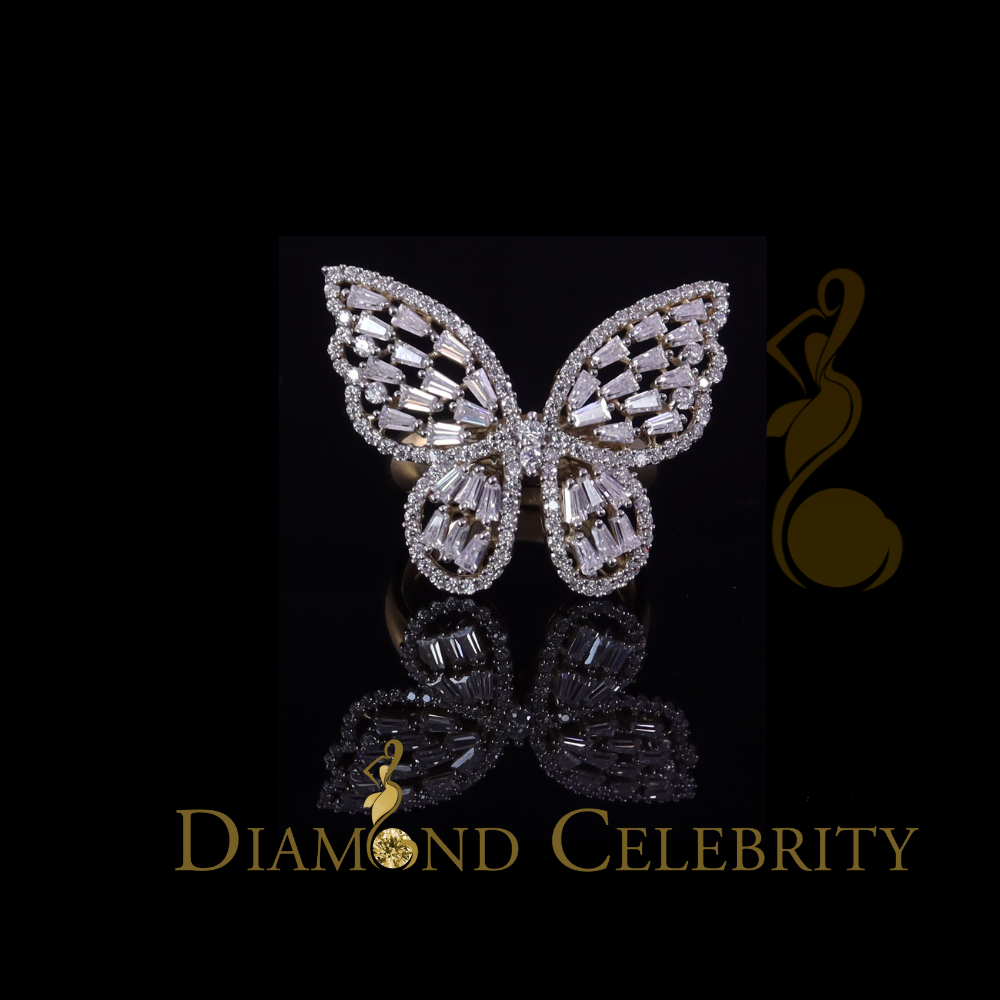 DiamondCelebritees Womens 925 Silver Yellow 1.75ct VVS 'D' Moissanite Butterfly Rings