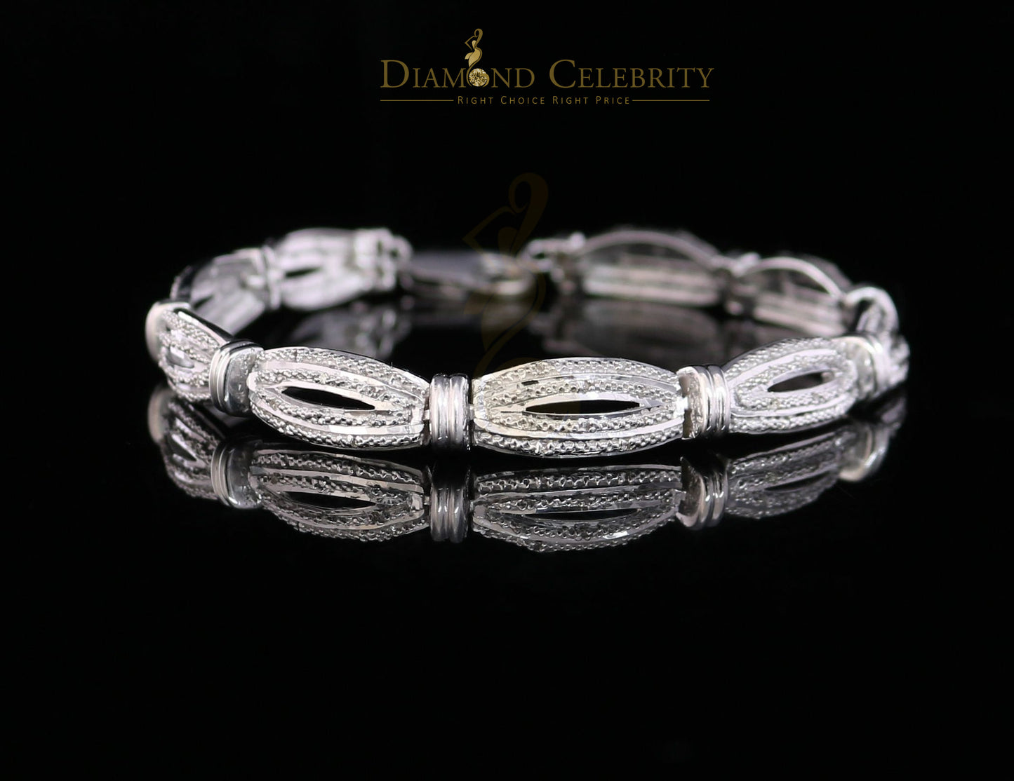 Diamondcelebritees 925 Silver Ladies White 0.20CT Genuine Diamonds Exotic Design Bracelete Size 7''
