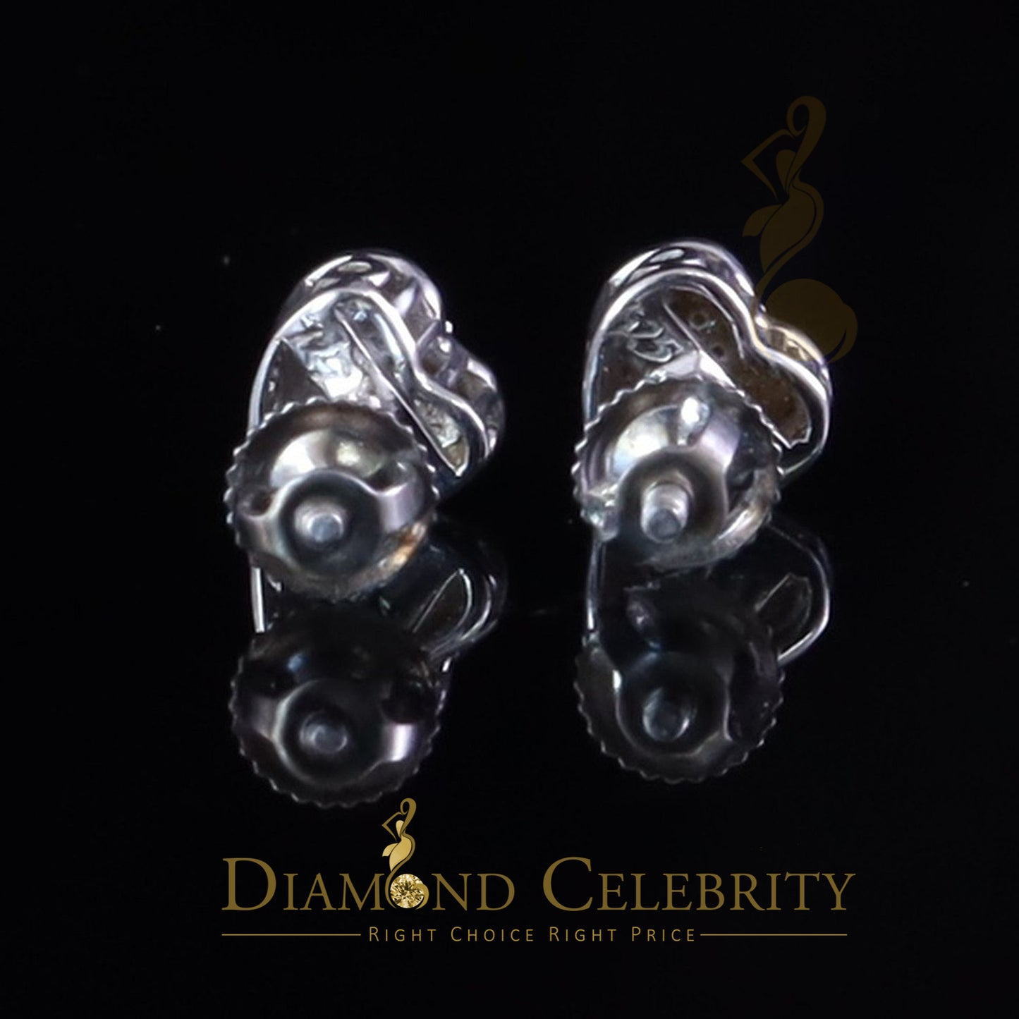 DiamondCelebritees 0.05cts Silver Diamond 925 Sterling White Heart Shape Stud Earrings For Women's