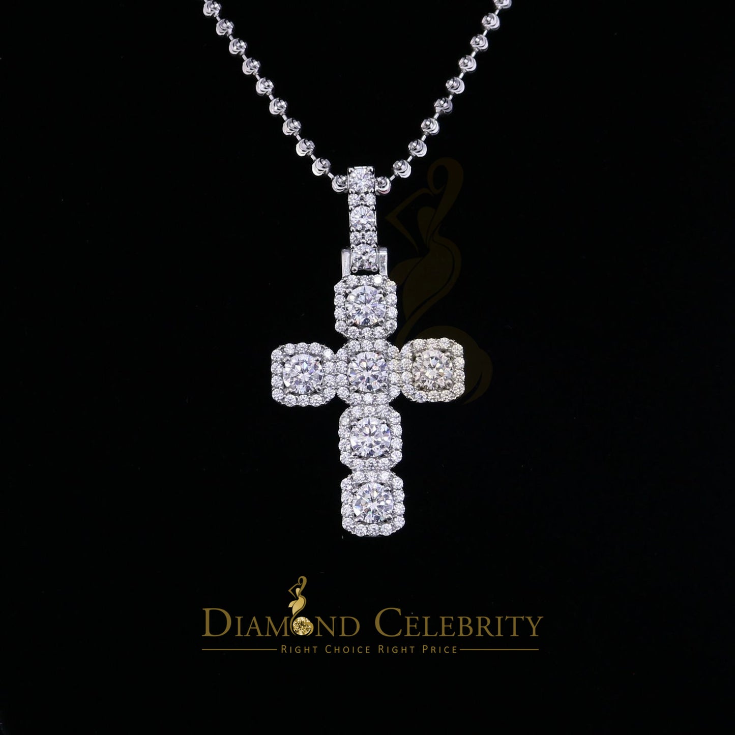 DiamondCelebritees White Sterling Silver 925 CROSS Pendant Shape Pendant with 8.03ct Cubic Zirconia