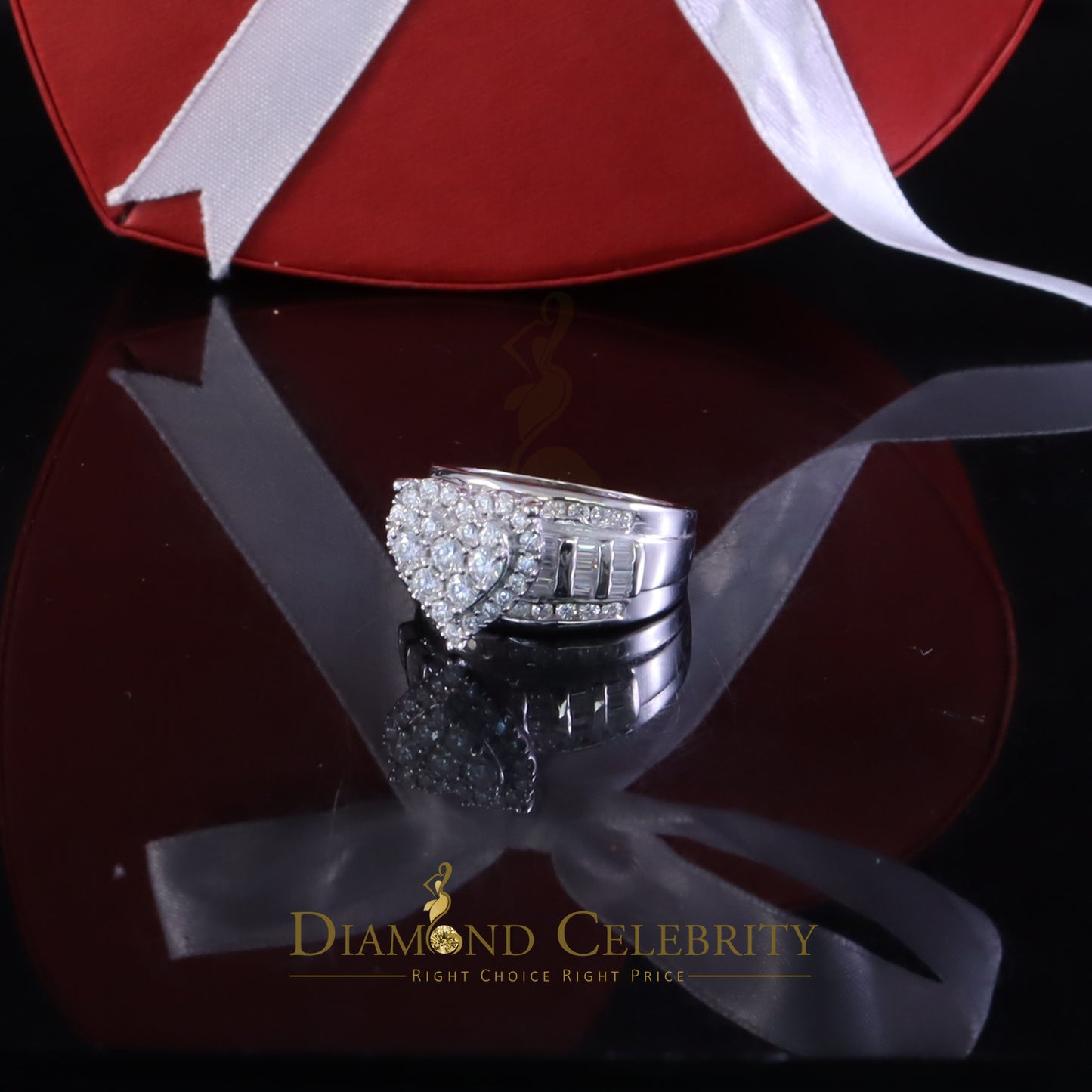DiamondCelebritees Women's 925 White Silver 1.00ct VVS 'D' Moissanite Cinderella Heart Ring Size 7