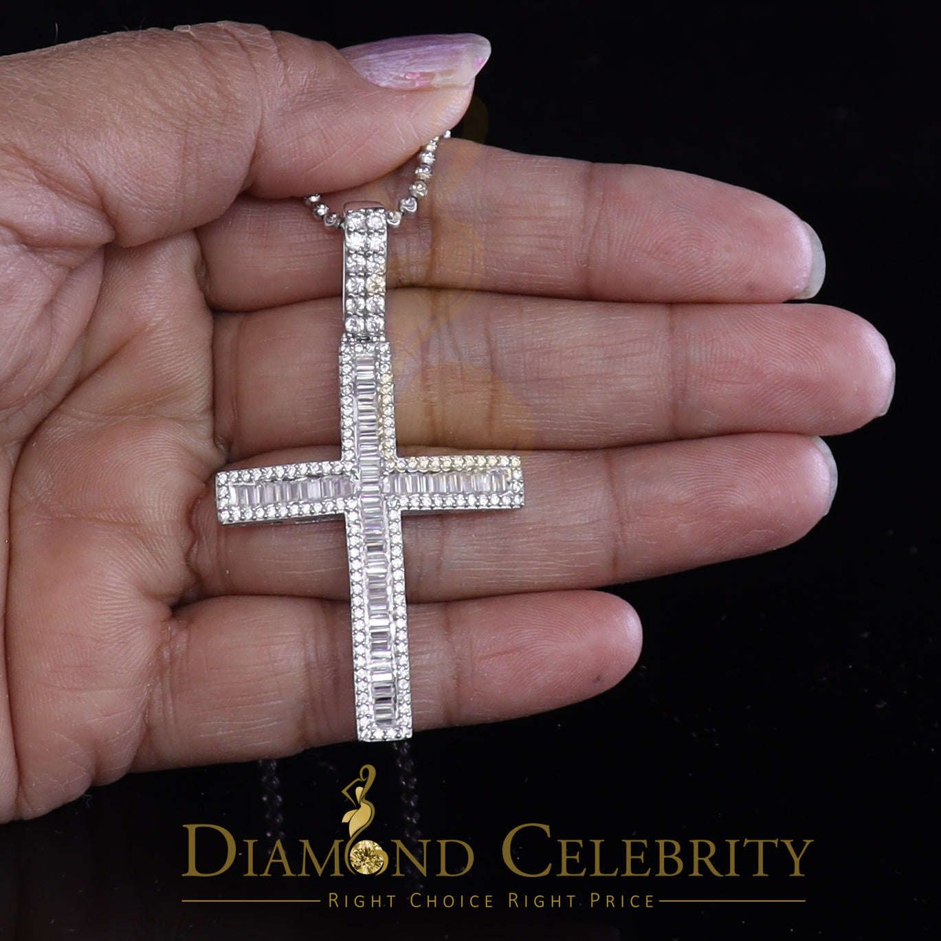 DiamondCelebritees Attractive 925 Sterling Silver Bug CROSS Pendant White 4.52ct Cubic Zirconia