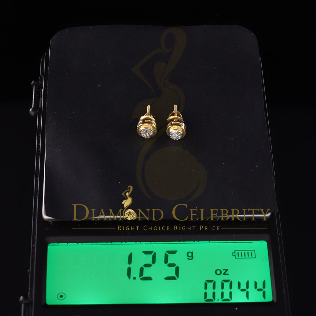 DiamondCelebritees 10K Real Yellow Gold with Real 0.05ct Diamonds Round Women's & Men's Earrings